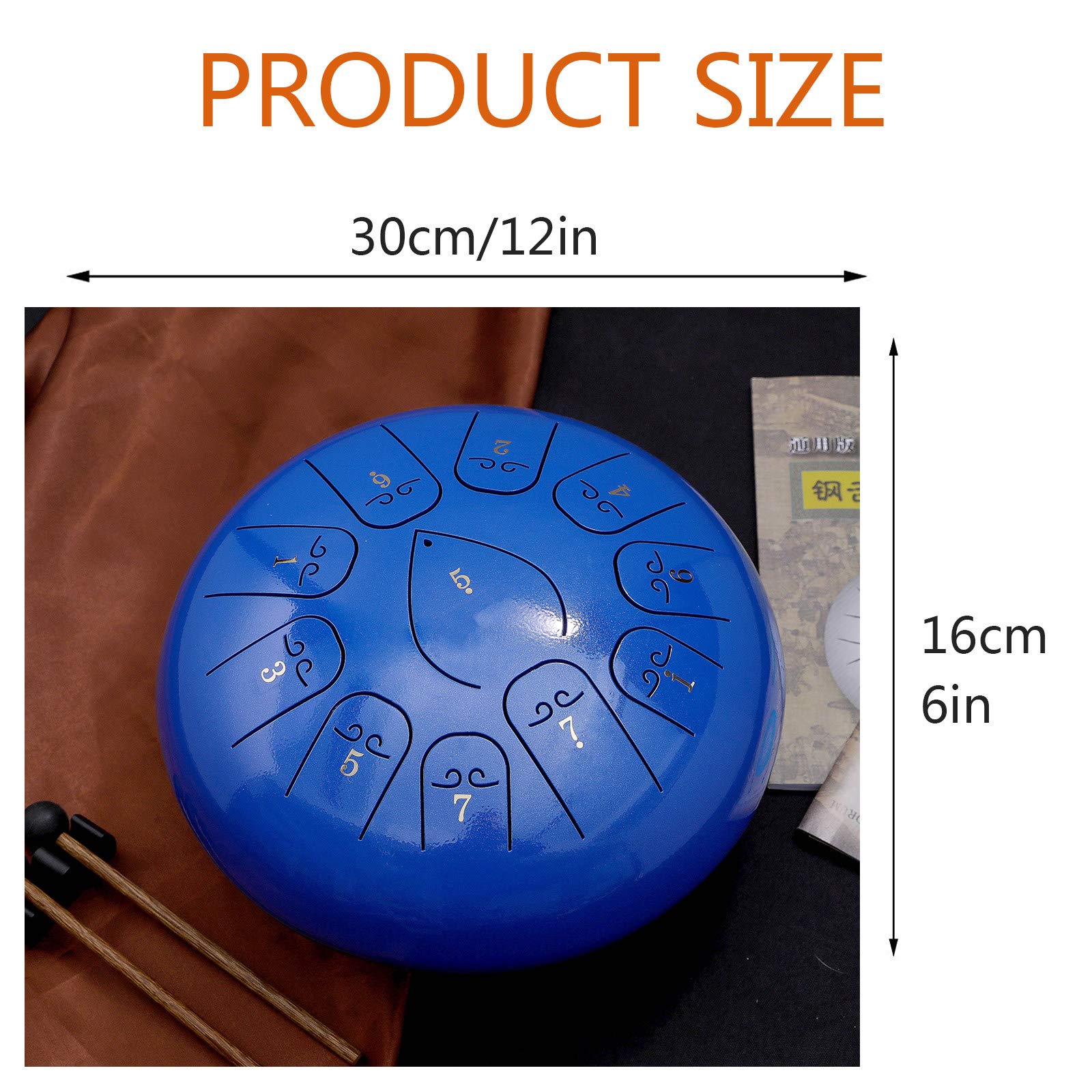 Stalowy bęben dla dzieci Dorośli, 11 nut, 12-calowy bęben Handpan z torbą podróżną Music Book Mallets, instrument perkusyjny do koncertu Mind Healing Yoga, brązowy