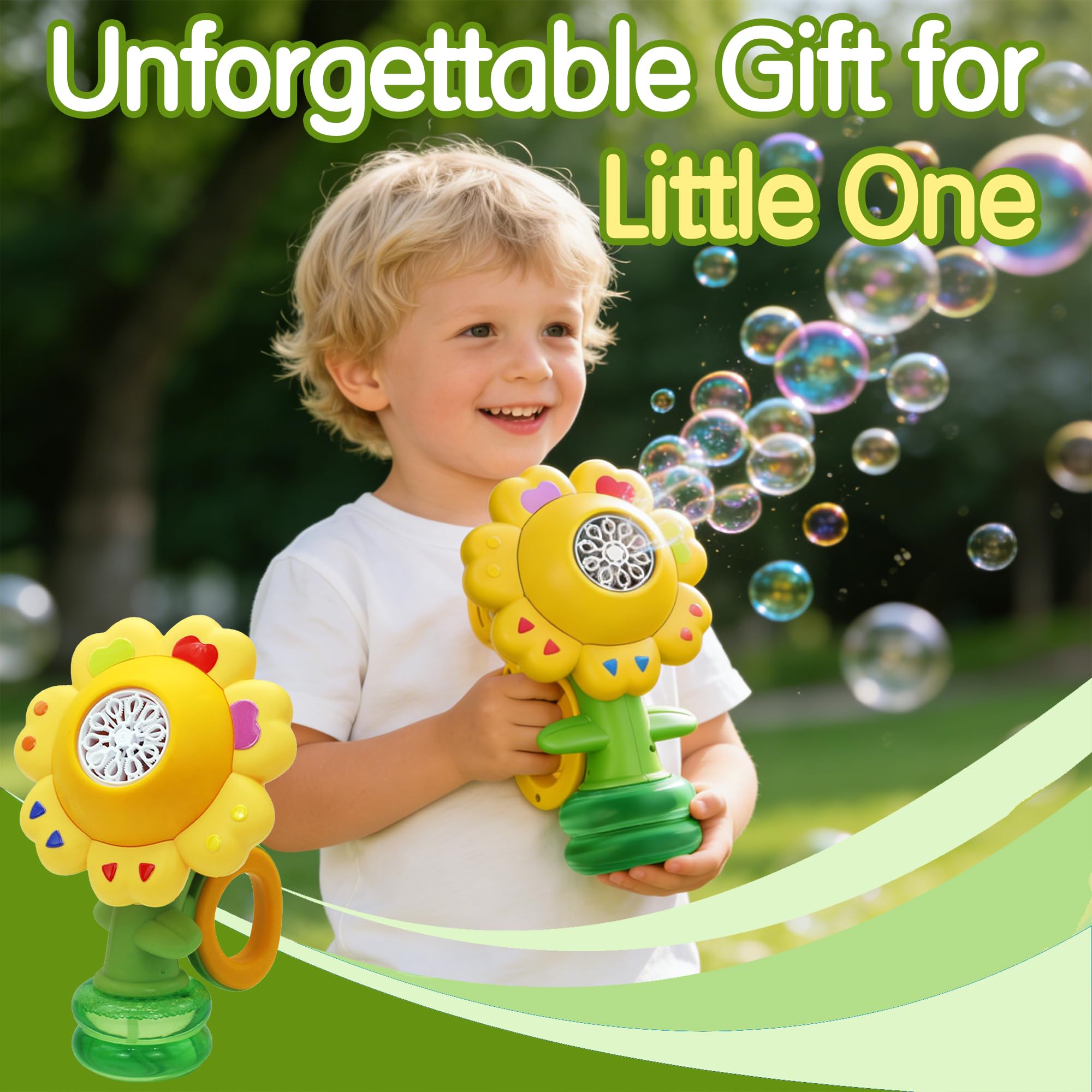 Máquina de Burbujas Florales, Máquina Automática de Burbuja con Luz, Bubble Blower con Concentrado de Burbujas y Batería Recargable, Juguete para 3-8 Años Niño Fiesta Cumpleaños al Aire Libre Regalo