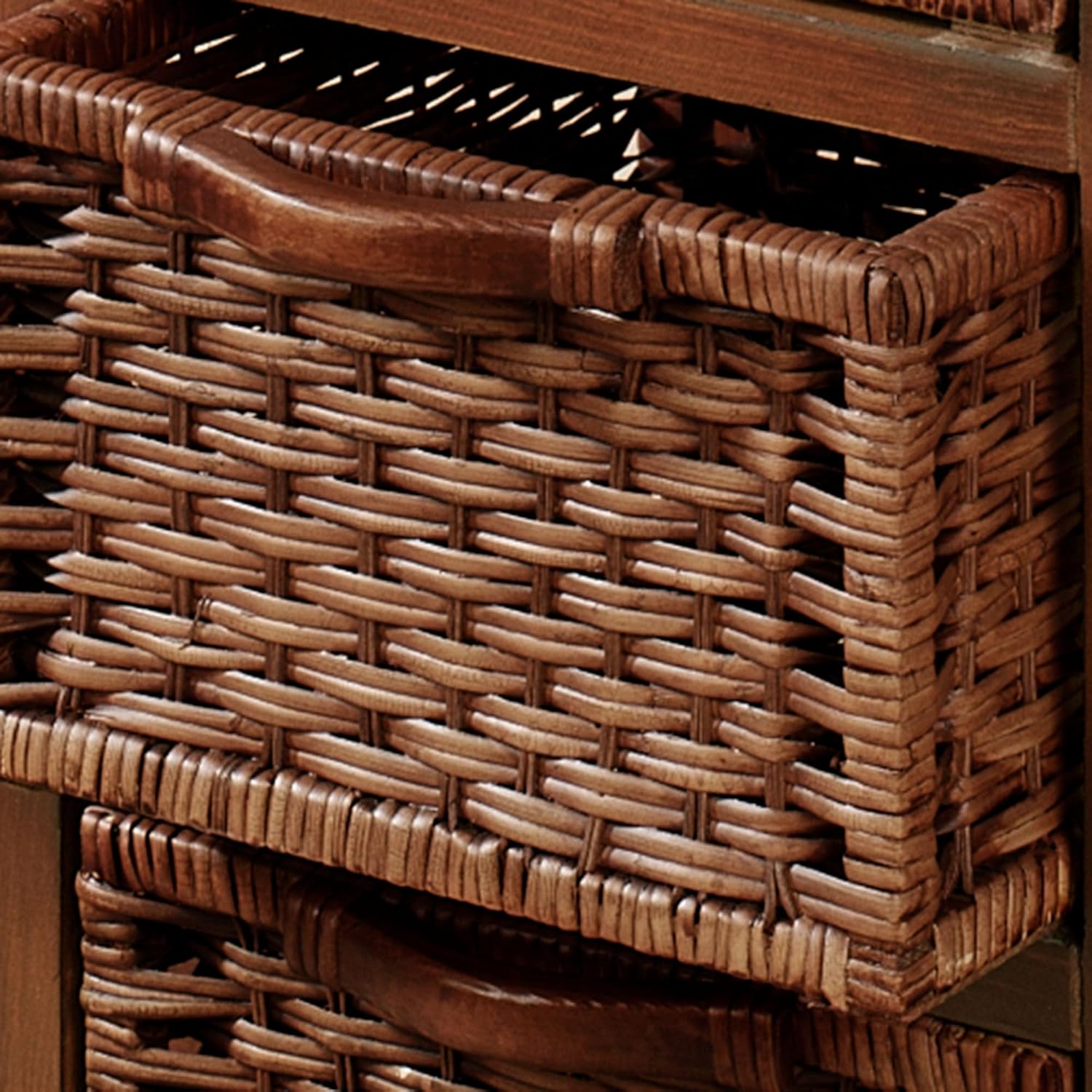 Montaserro Regal Walnut Wooden and Woven Basket Chest of Drawers