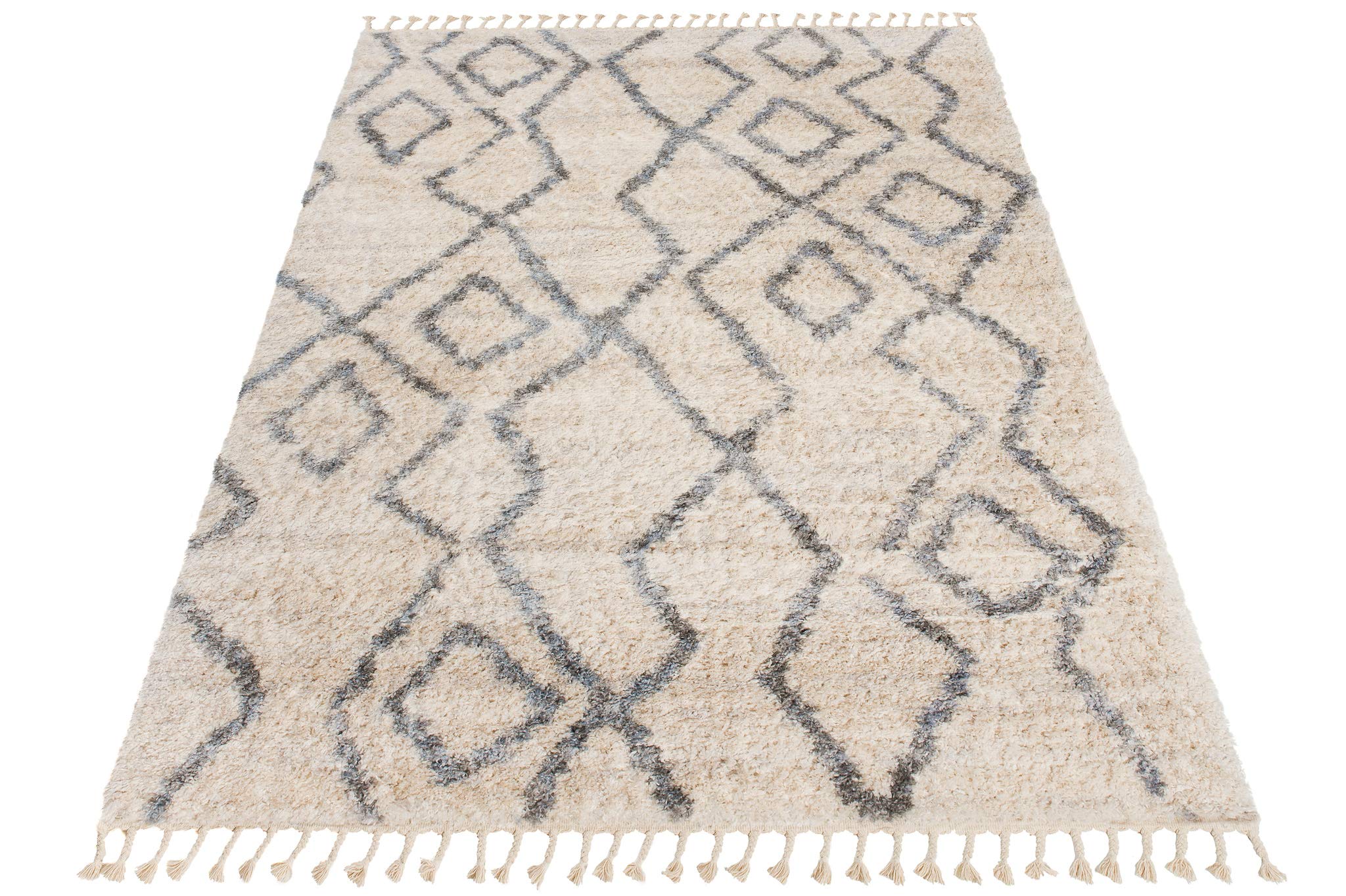 TAPISO Versay Teppich Shaggy Creme Grau Fransen Modern Abstrakt Streifen Boho Weich Hochflor Langflor Wohnzimmer Schlafzimmer ÖKOTEX 120 x 170 cm