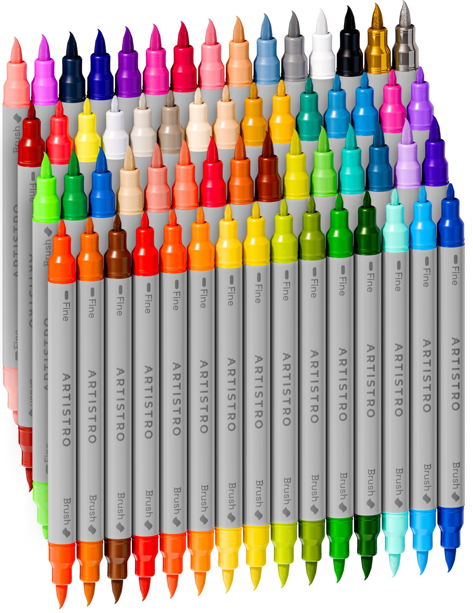 ARTISTRO 60 Acrylic Paint Markers - Paint Pens Dual Tip Brush + Fine Ideal for Calligraphy - Perfect for Fabric, Rock, Glass, Wood, DIY - Art Supplies, Stocking Stuffers, Christmas Gift Idea