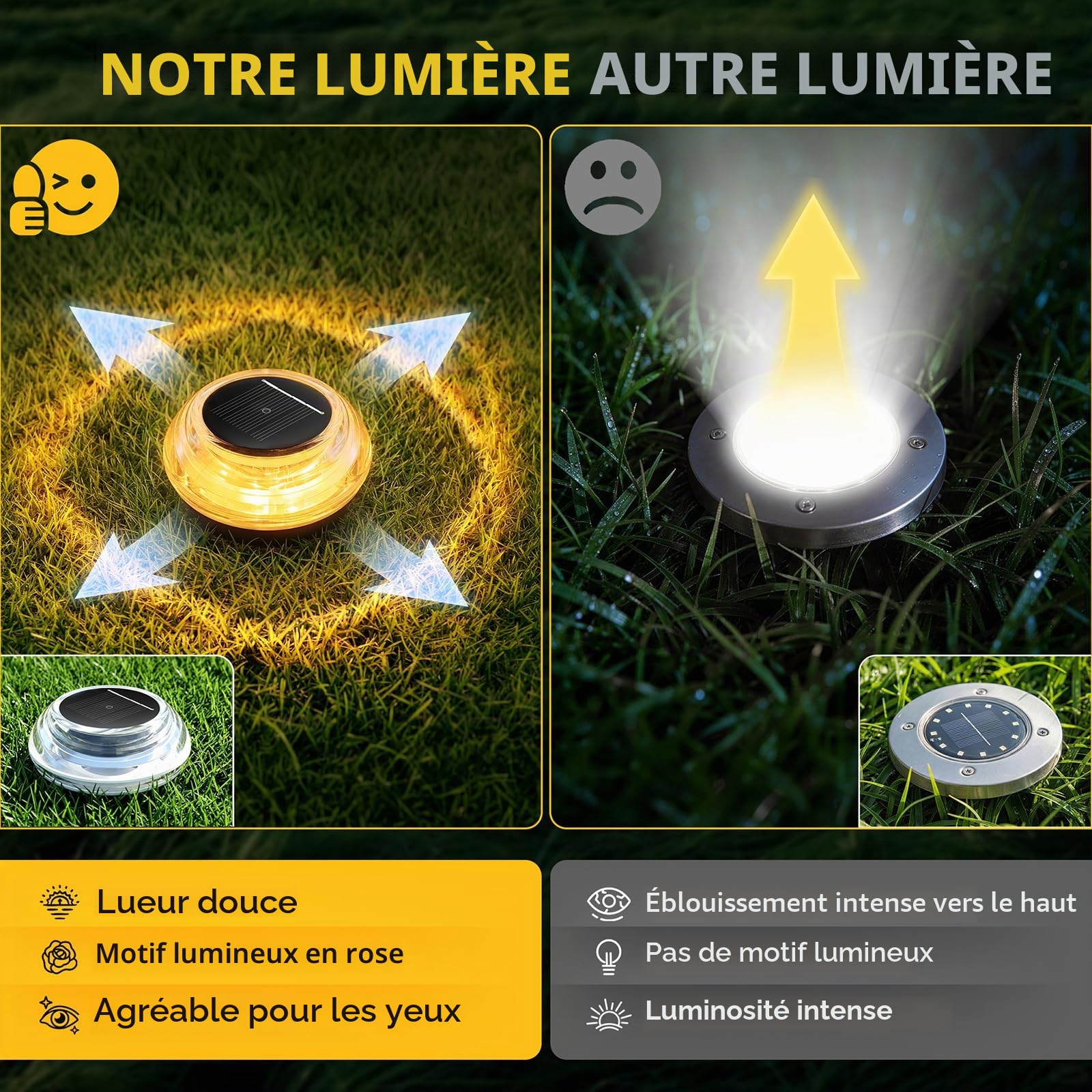 Lot de 12 Lampe Solaire Au Sol, IP65 Waterproof Jardin Eclairage Exterieur Solaire, Lumière Solaire Extérieure Ombre-Lumière, Spot Solaire Extérieur pour Chemins Pelouse Terrasse Piscine,Blanc Chaud