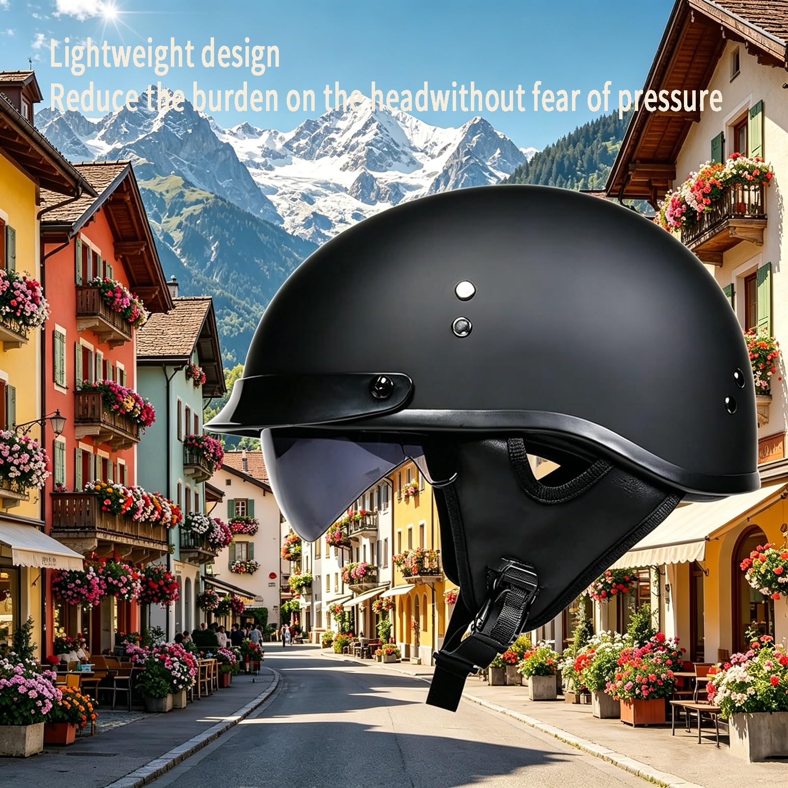 Kask Motocyklowy Orzeszek Germanic Heritage, ECE R22.06 Retro Kask z Blendą Przeciwsłoneczną na Chopper & Skuter, Maska w Zestawie
