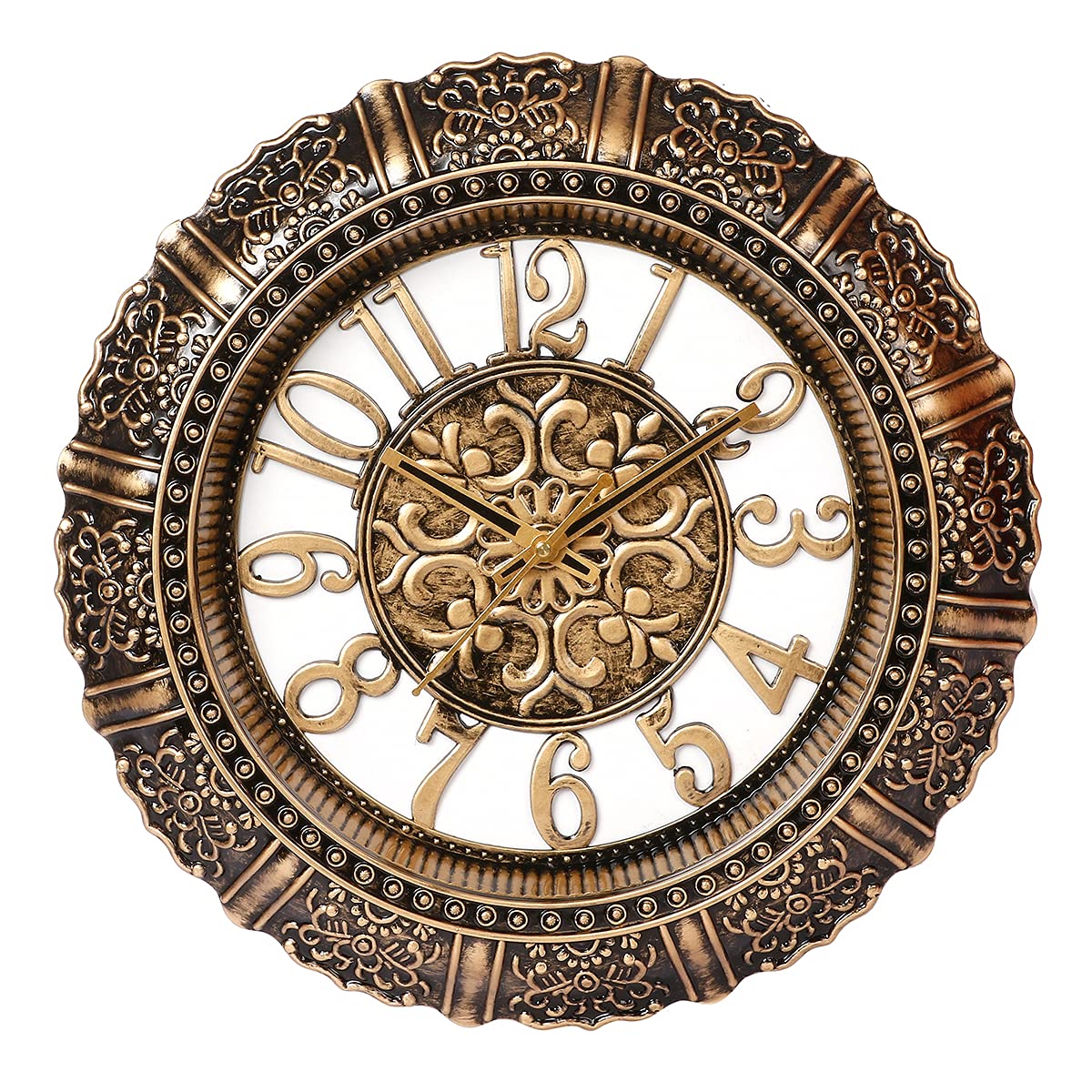 Geetanjali OneStore India Plastic Handcrafted Designer Premium Clock In Antique Finish (Gold, 14 x 14 Inch)