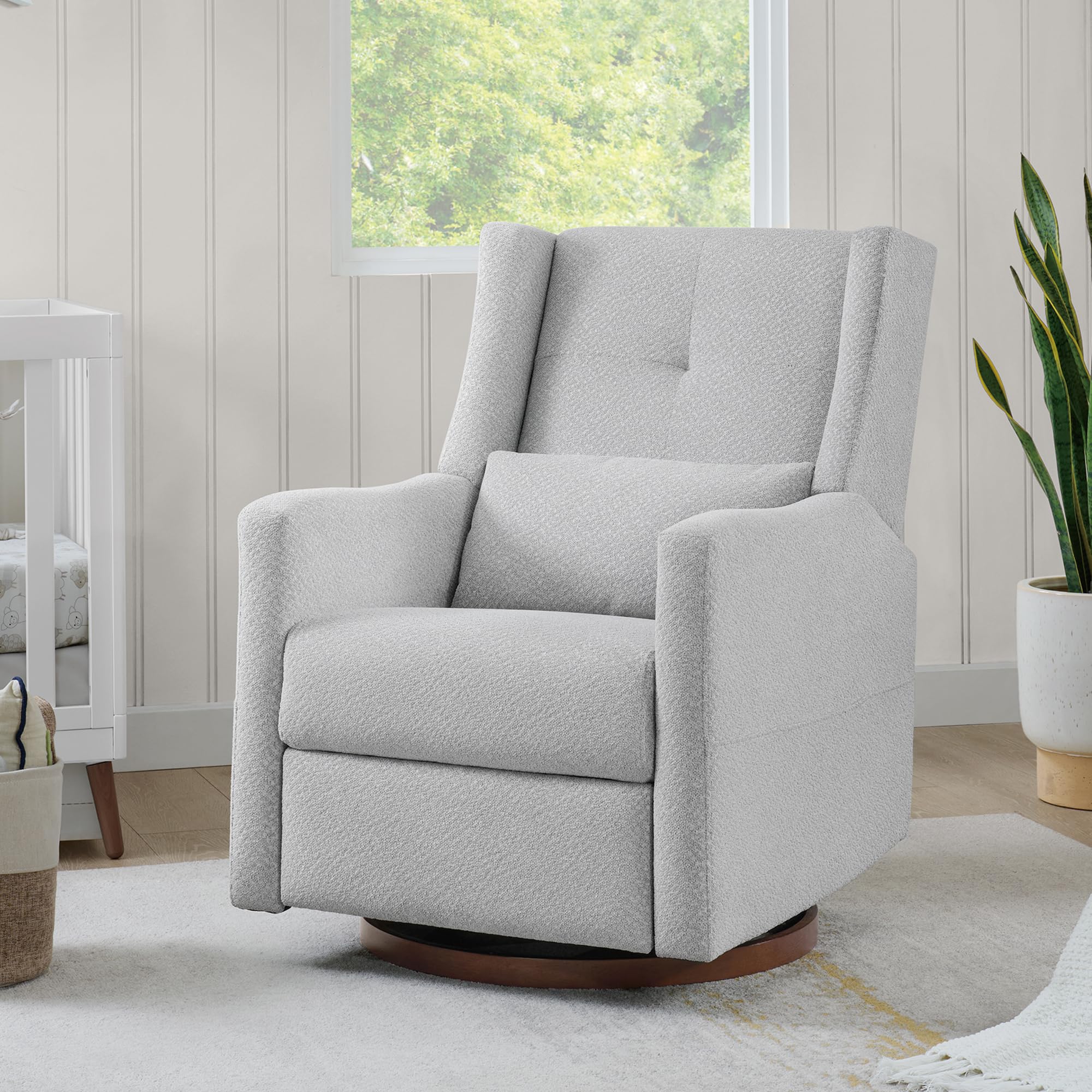 KISLOT Upholstered Recliner Swivel Glider Nursery Chair Reclining Performance Fabric Rocker with Wood Base,Boucle,Grey