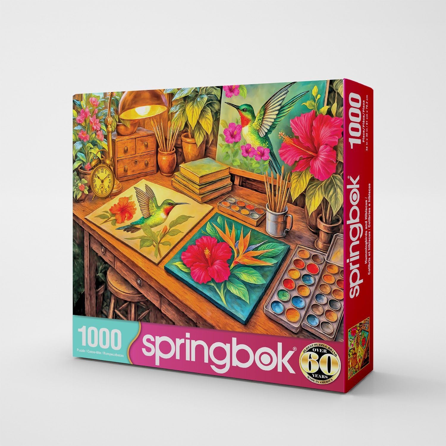Springbok Hummingbirds and Hibiscus 1000 Piece Jigsaw Puzzle for Adults - Unique Cut Pieces - Made in USA