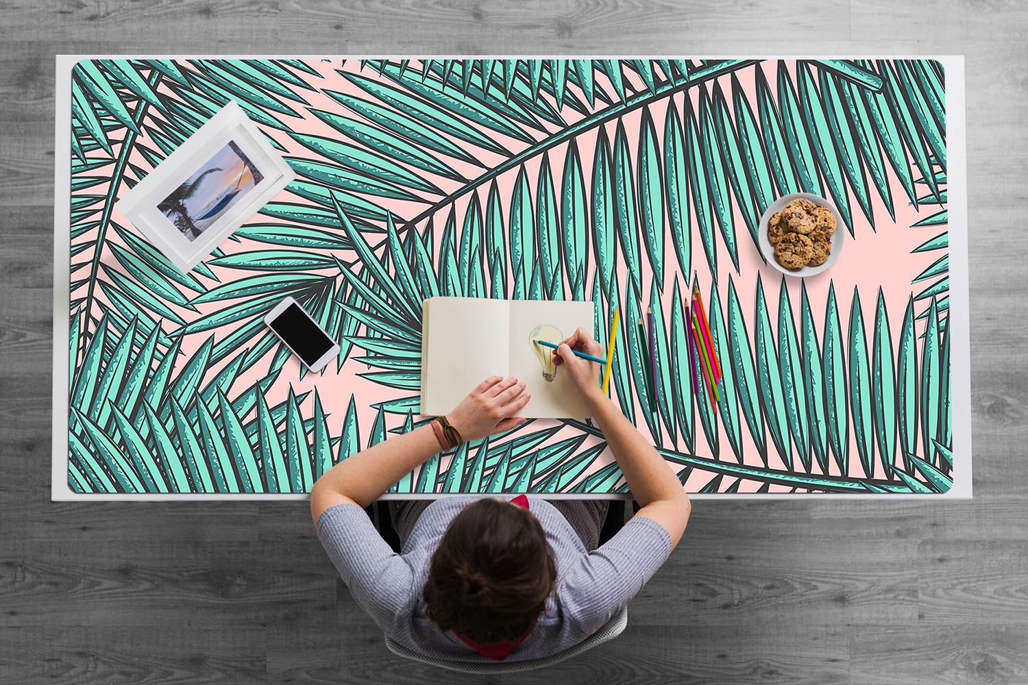 Sottomano da Scrivania 120x60 cm in Vinile PVC Protezione e Decorazione Facile da Pulire Superficie Protettiva per Ufficio e Casa Antiscivolo Impermeabile - Foglia esotica