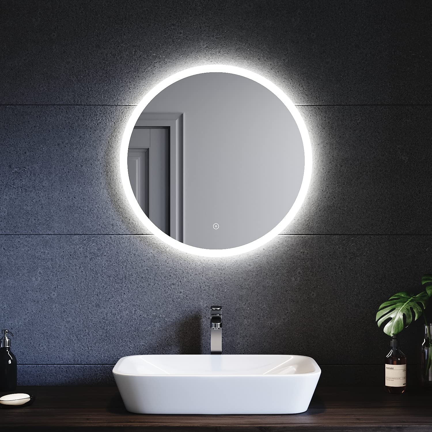 SONNI Specchio Bagno Rotondo Retroilluminato con Luce Regolabile Tricolore 80 cm,Doppio Tocco con Antiappannamento,Specchio da Parete Moderno