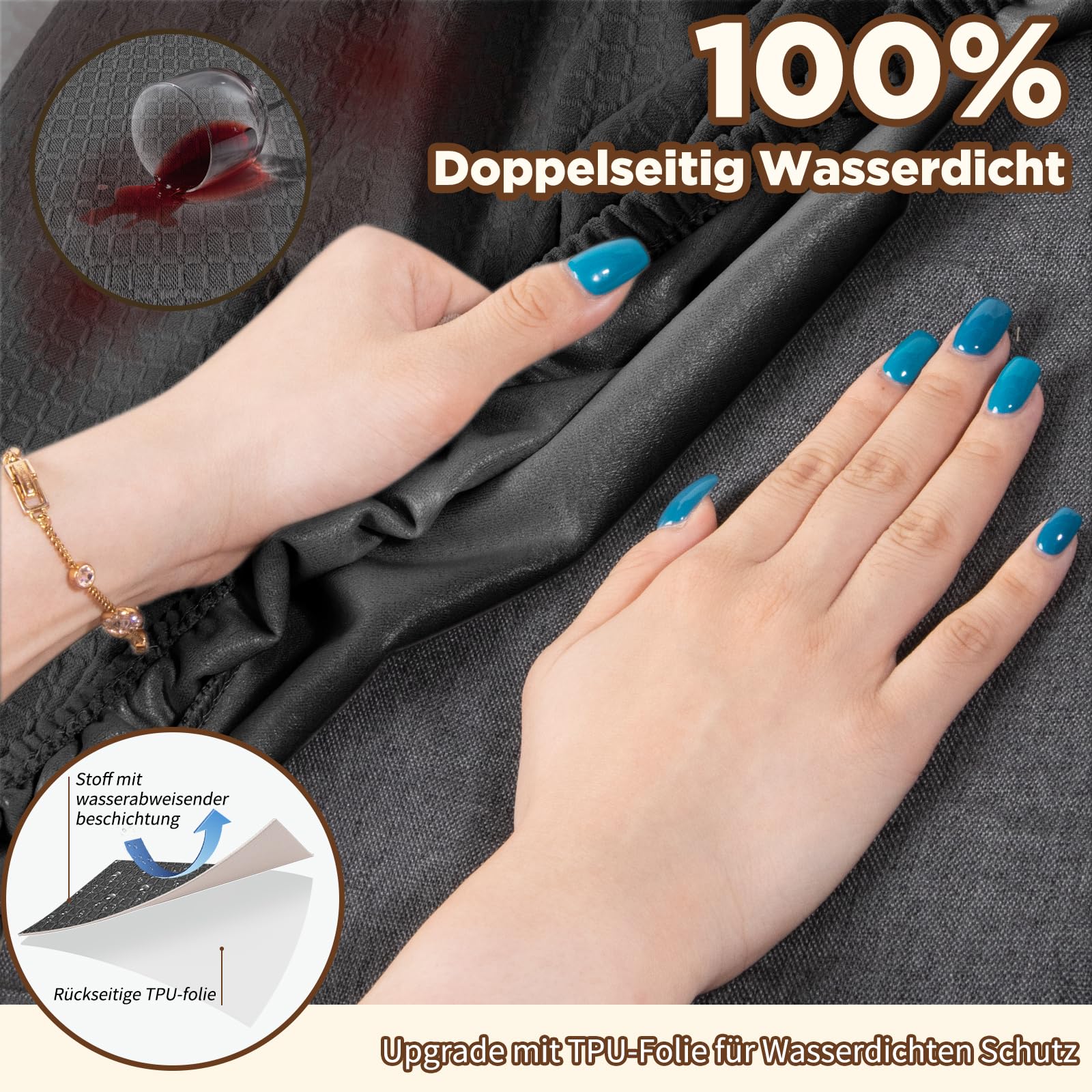 Dioxide Wasserdichte Stuhlhussen Jacquard Stretch Stuhlbezüge für Esszimmer Abnehmbar&Waschbar, Universal Fitted Hussen für Stühle Elastische für Hochzeitsfeier Bankett Küchendekoration (Schwarz,4PCS)