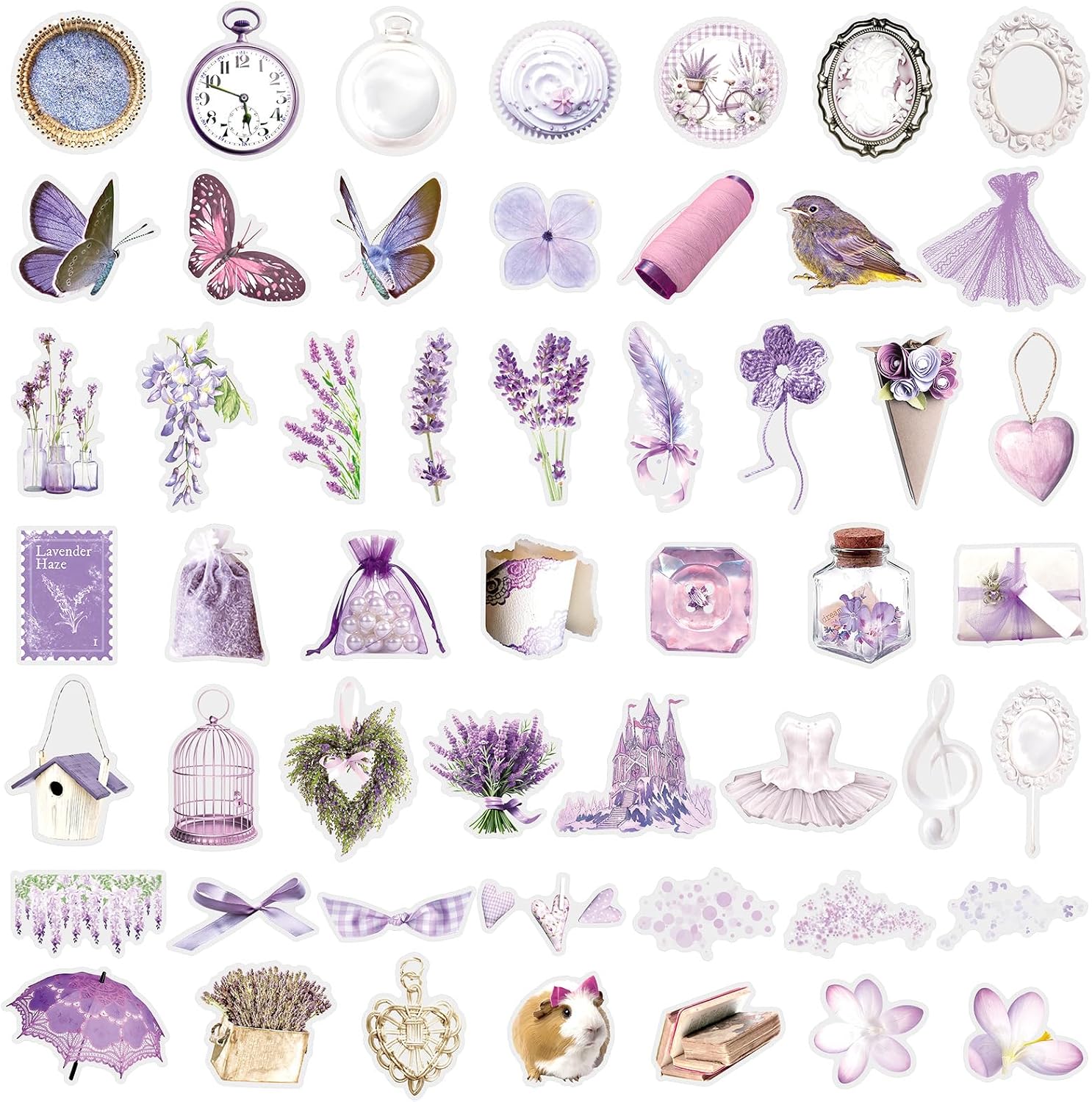 50Pcs Purple Literary Transparent Stickers Pack,Aesthetic Stickers for Scrapbooking Journaling Junk Journal Scrapbook Supplies - Waterproof Transparent for Resin Crafts Decorative