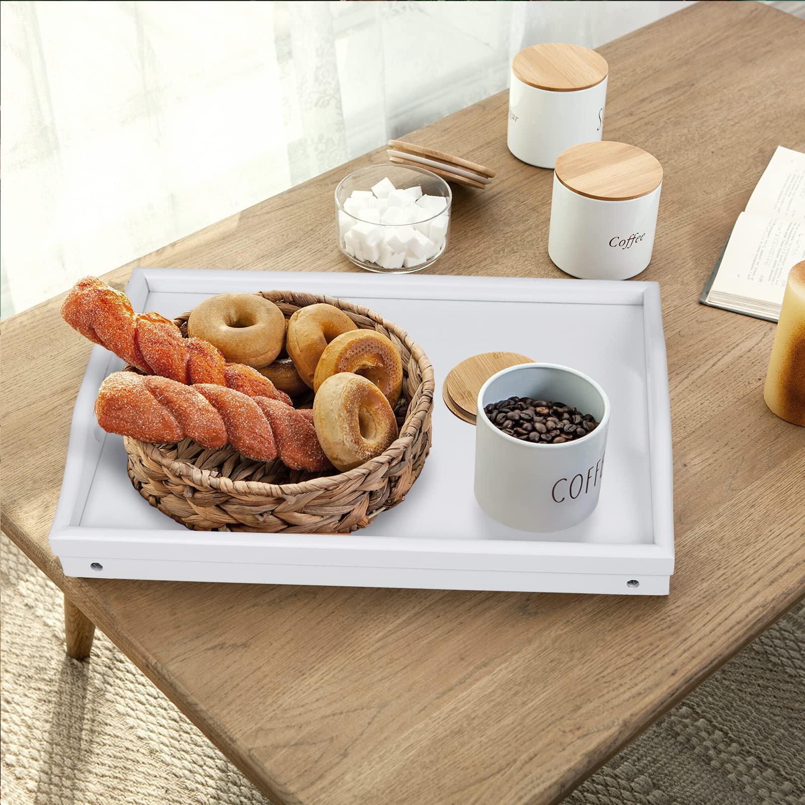 Vassoio da letto, gambe pieghevoli con manici, vassoio per la colazione per divano, cibo, disegno, piatti, bambù, vassoio da portata, grembo, scrivania, vassoio per snack