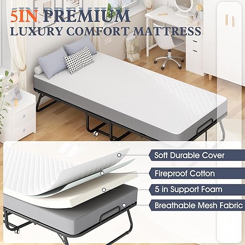 Miniatura 4 de INTERGREAT Cama plegable con colchón, colchón de espuma viscoelástica de 75 x 31 pulgadas de grosor, camas portátiles de tamaño cuna para adultos,