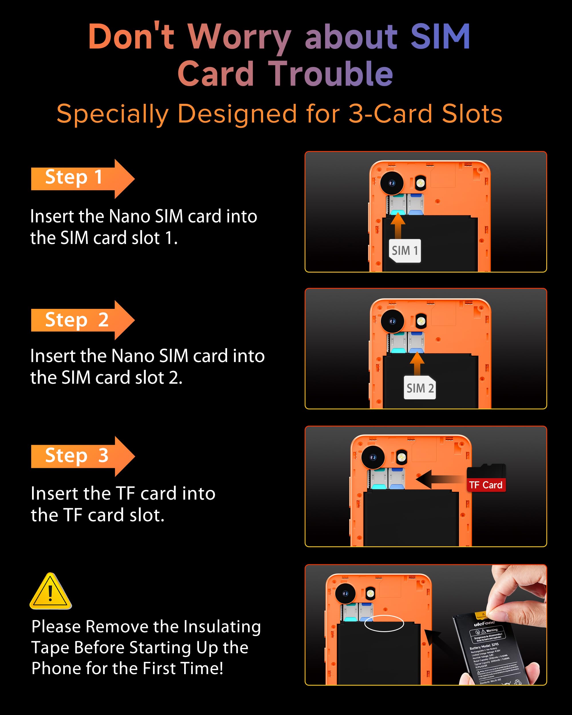 Ulefone Note 22 Moviles Android 16 Go, 20GB+32GB/SD-2TB, Cámara 2MP, 3000mAh Batería reemplazable Teléfono Móvil Mini Smartphone 5.0" HD+ 3 Ranuras para Tarjetas 4G Dual SIM/Face ID/GPS/OTG/FM Negro