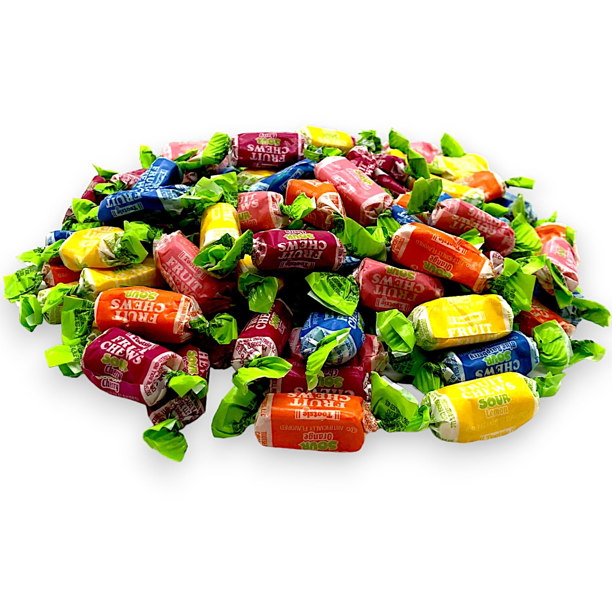 Sour Bulk Fruit Chews, 1.5 lbs of Individually Wrapped, Gluten-Free and Peanut-Free Assorted Fruit Flavored Blue Raspberry, Cherry, Orange, Lemon, and Watermelon(24 oz)