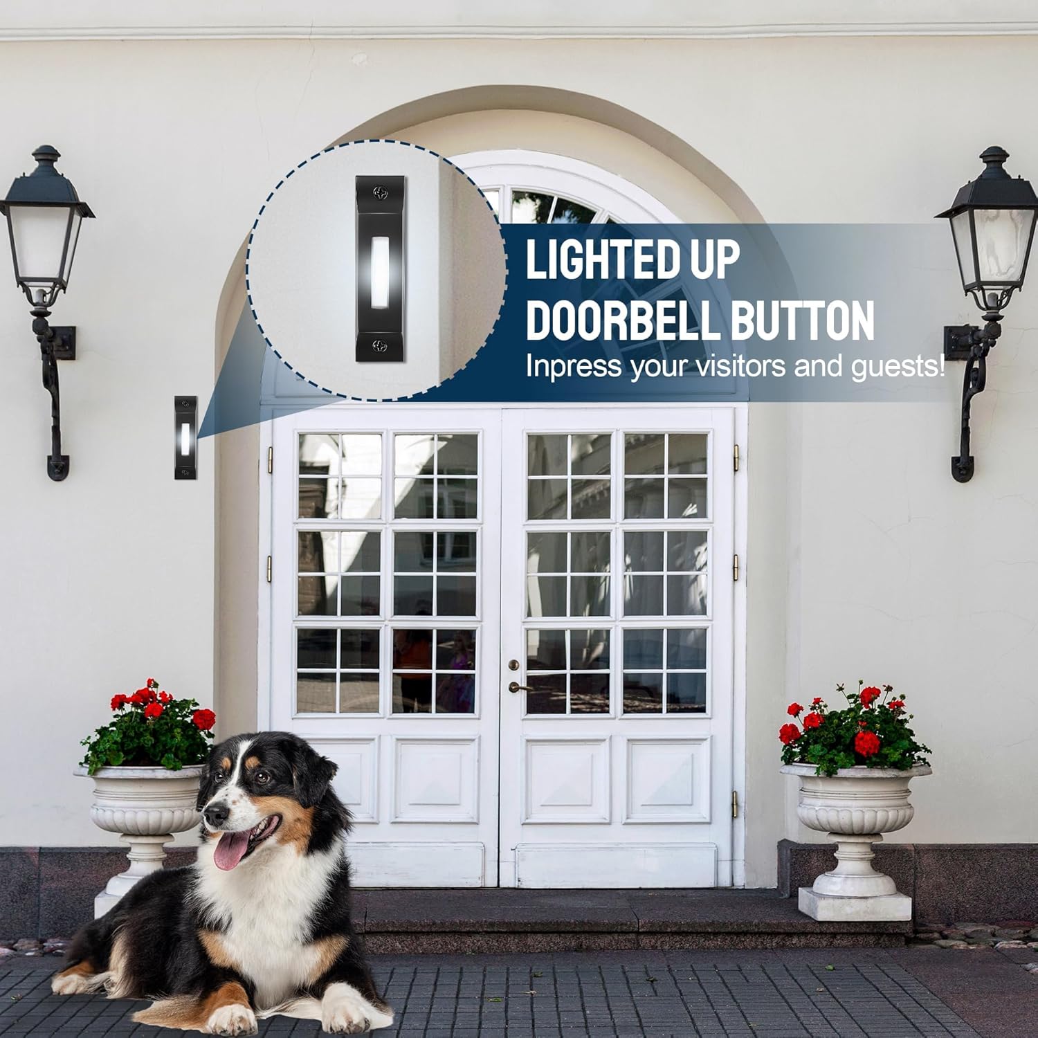 Enhon Metal Doorbell Push Button, Heavy Duty LED Lighted Wired Door Bell, Solid Wall Mounted Button for Home, Garage, Universal Garage Door Opener Switch Property in Copyright(Matte Black)