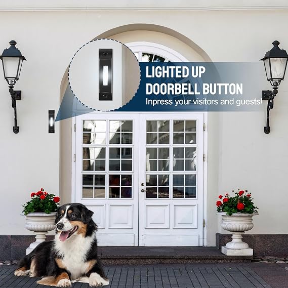 Enhon Lighted Wired Doorbell Button, Metal Wall Mount Push Button, Black