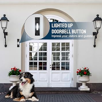 Enhon Lighted Wired Doorbell Button, Metal Wall Mount Push Button, Black