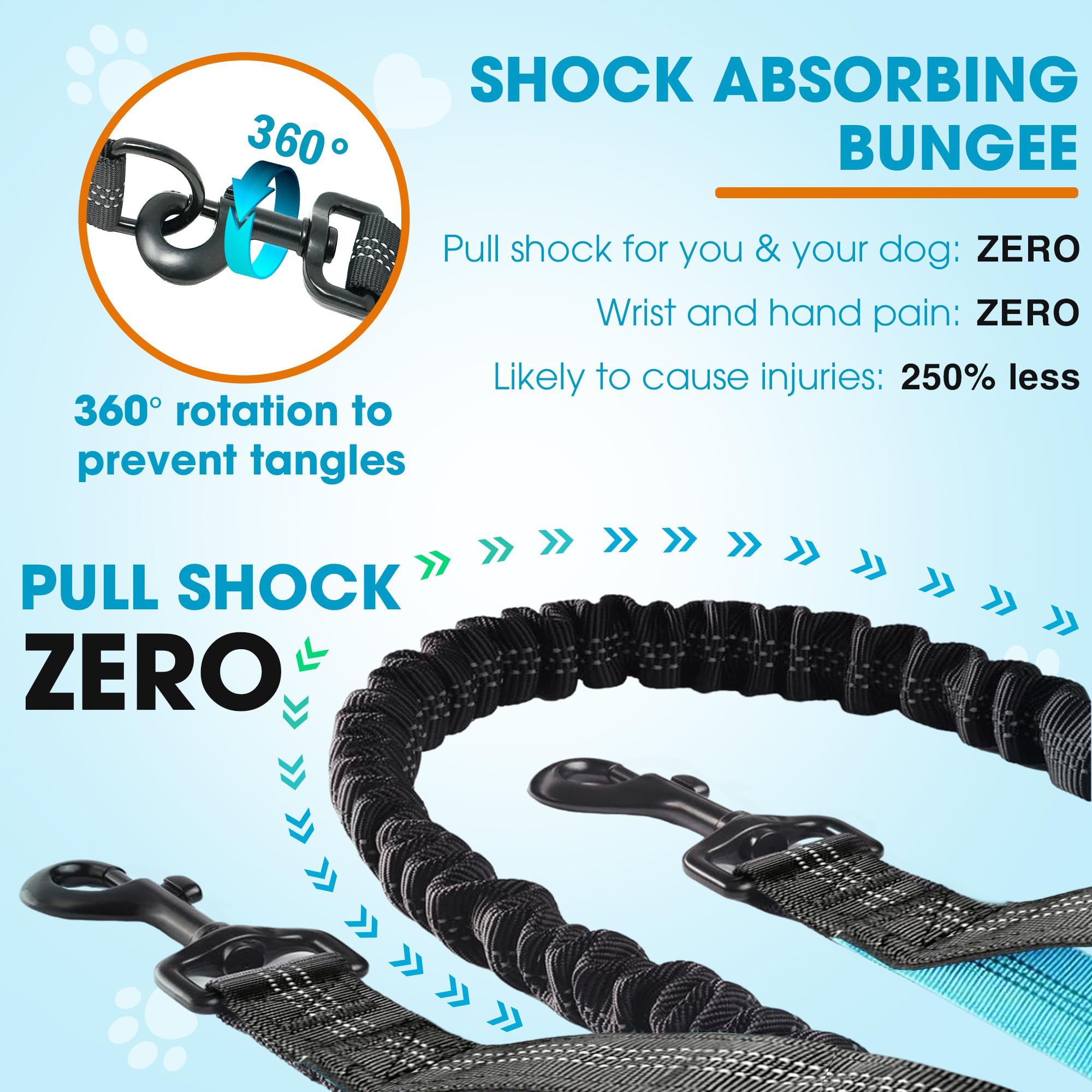 Hands Free Dog Leash with Waist Belt – No-Pull Bungee, Dual Padded Handles & Zipper Pouch for Running, Walking & Training – Adjustable Waist Leash for Large & Medium Dogs (Black) - image 5