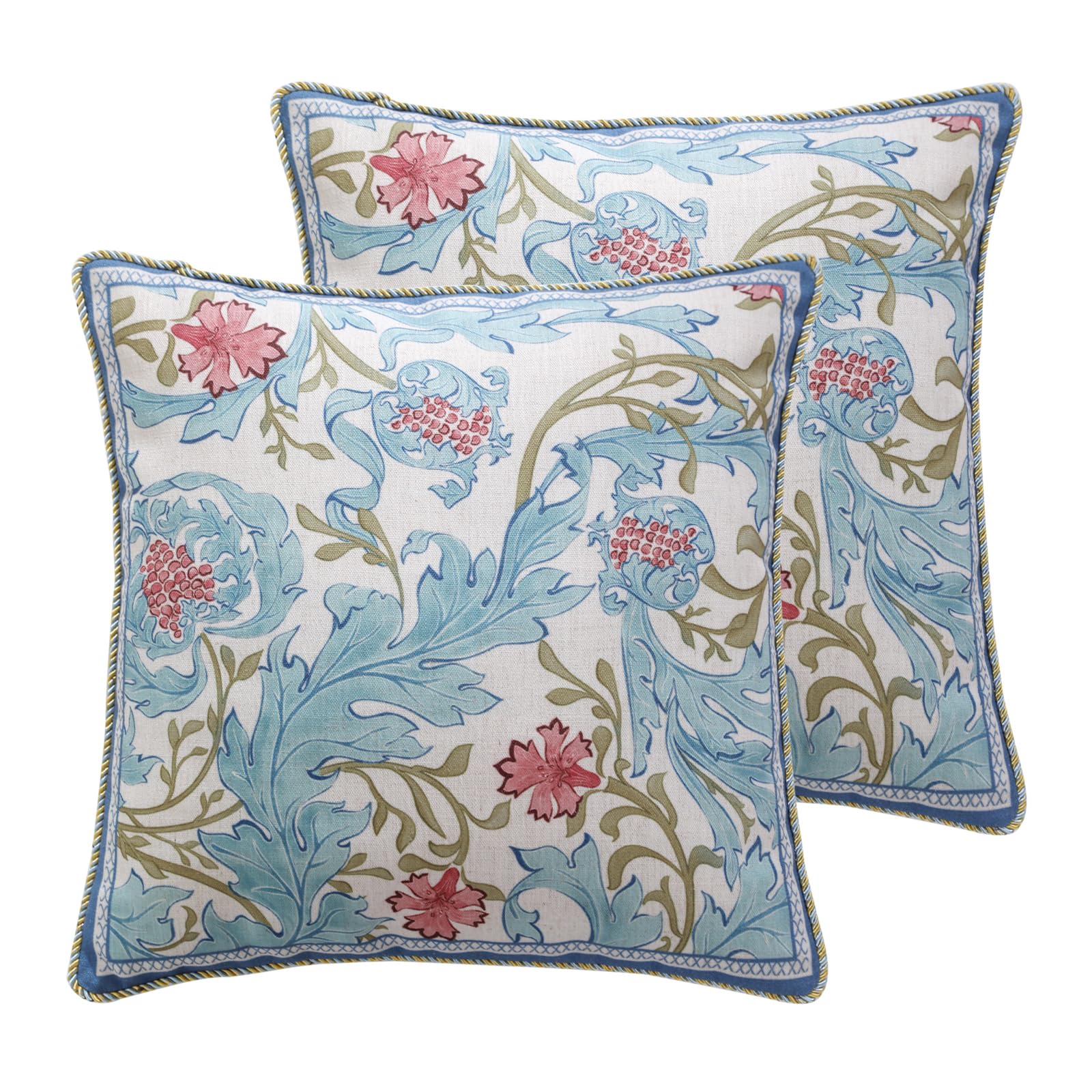 patdrea Designer Throw Pillow Covers for Couch 18"x18",Vintage French Linen Pillows Cover with Blue Floral Pattern,Fall Luxury Farmhouse Decorative