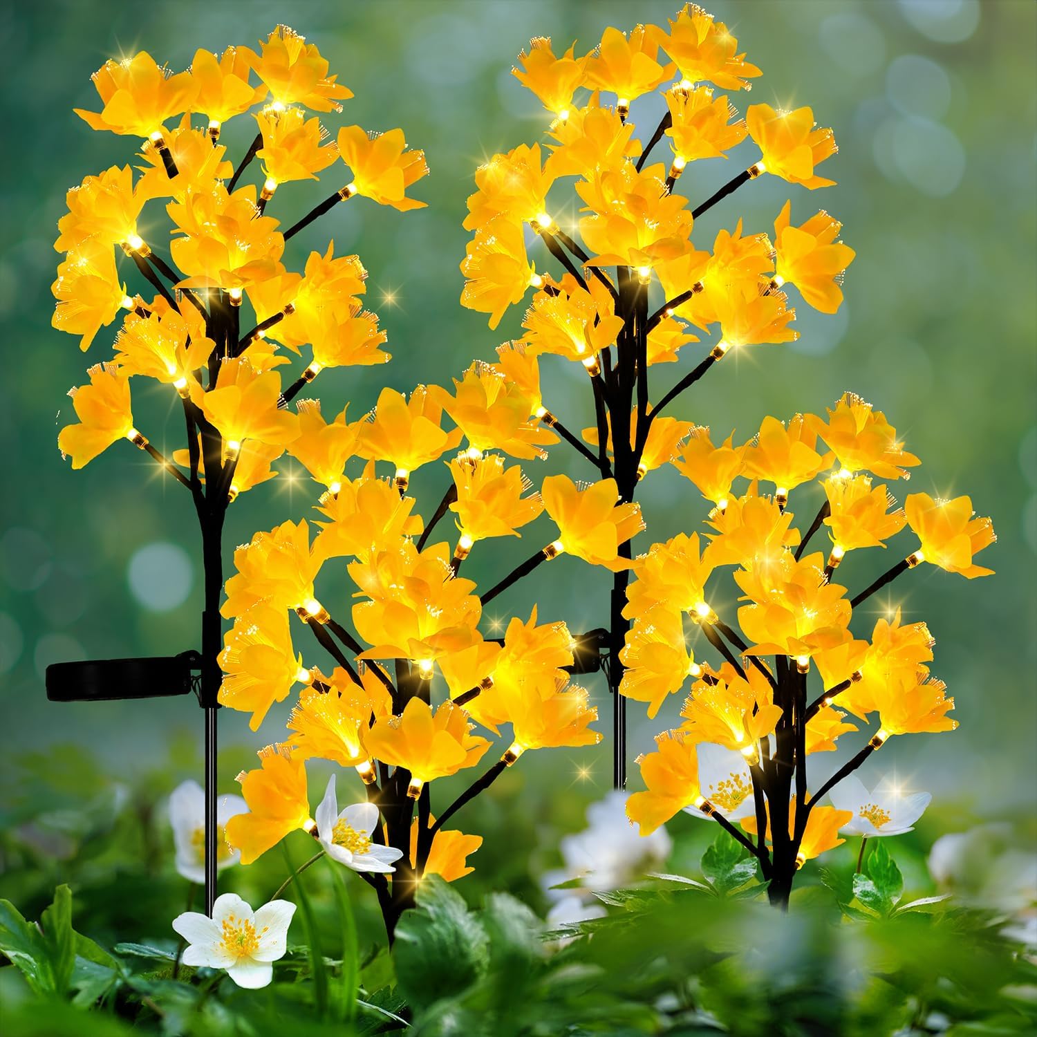 Solar Lights Outdoor Garden Decorative Flowers, 4 Pack Waterproof Solar Garden Lights with 20 Lily Flowers,LED Solar Powered Landscape Lights for Yard Garden Patio, Yellow