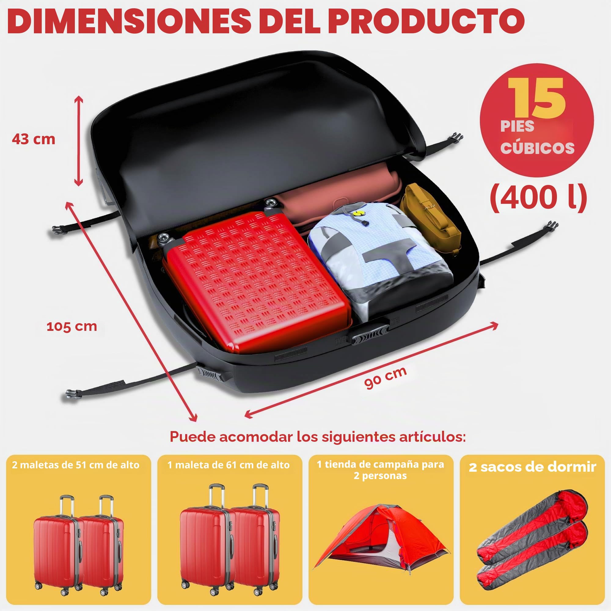 GADLANE Bolsa de Techo para Coche, 400L, Impermeable, con 4 Correas Resistentes, Alfombrilla Antideslizante y Bolsa de Almacenamiento (Negro)