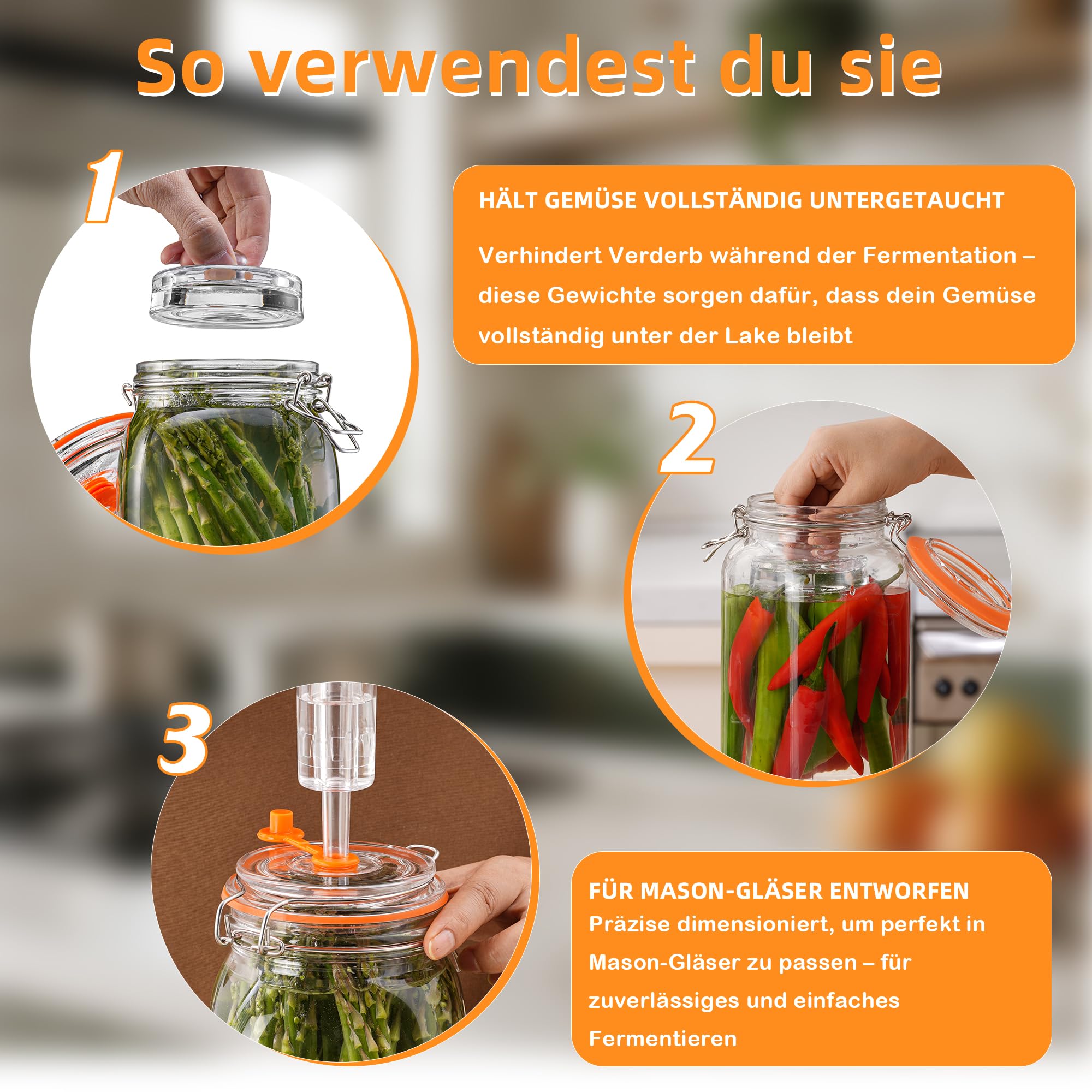 Pesi fermentatori in vetro, 4 pezzi, Ø 8 cm, pesi in vetro per fermentazione, peso fermentazione e pietra di contrappeso per bicchieri di mason a collo largo, crauti, kimchi