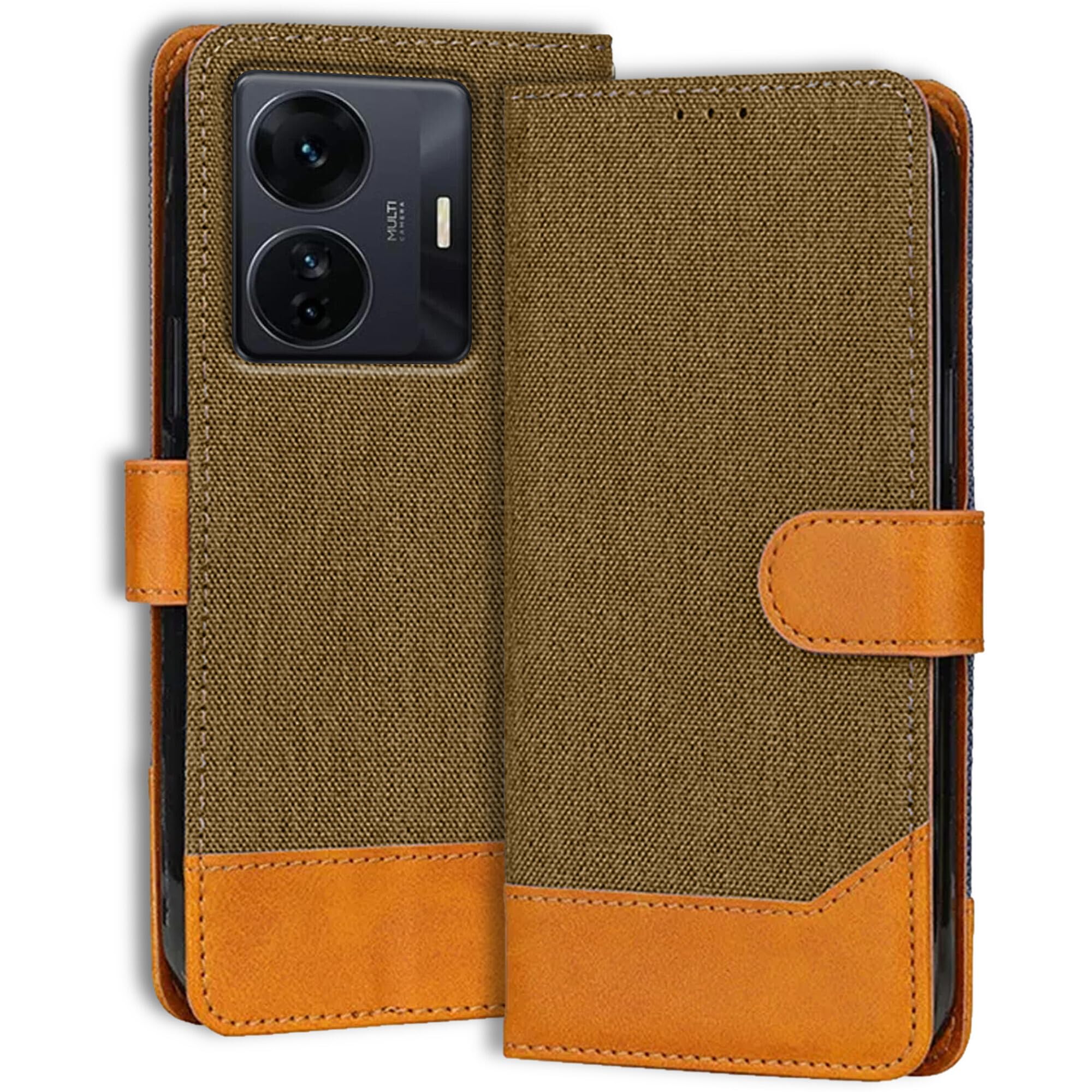Ubros Network Denim & Leather Flip Cover for iQOO Z6 Pro | Inbuilt Stand & Pockets | Premium Leather Mobile Phone Case iQOO Z6 Pro (Dark Brown) (B0CZY655SC) Amazon Price History, Amazon Price Tracker