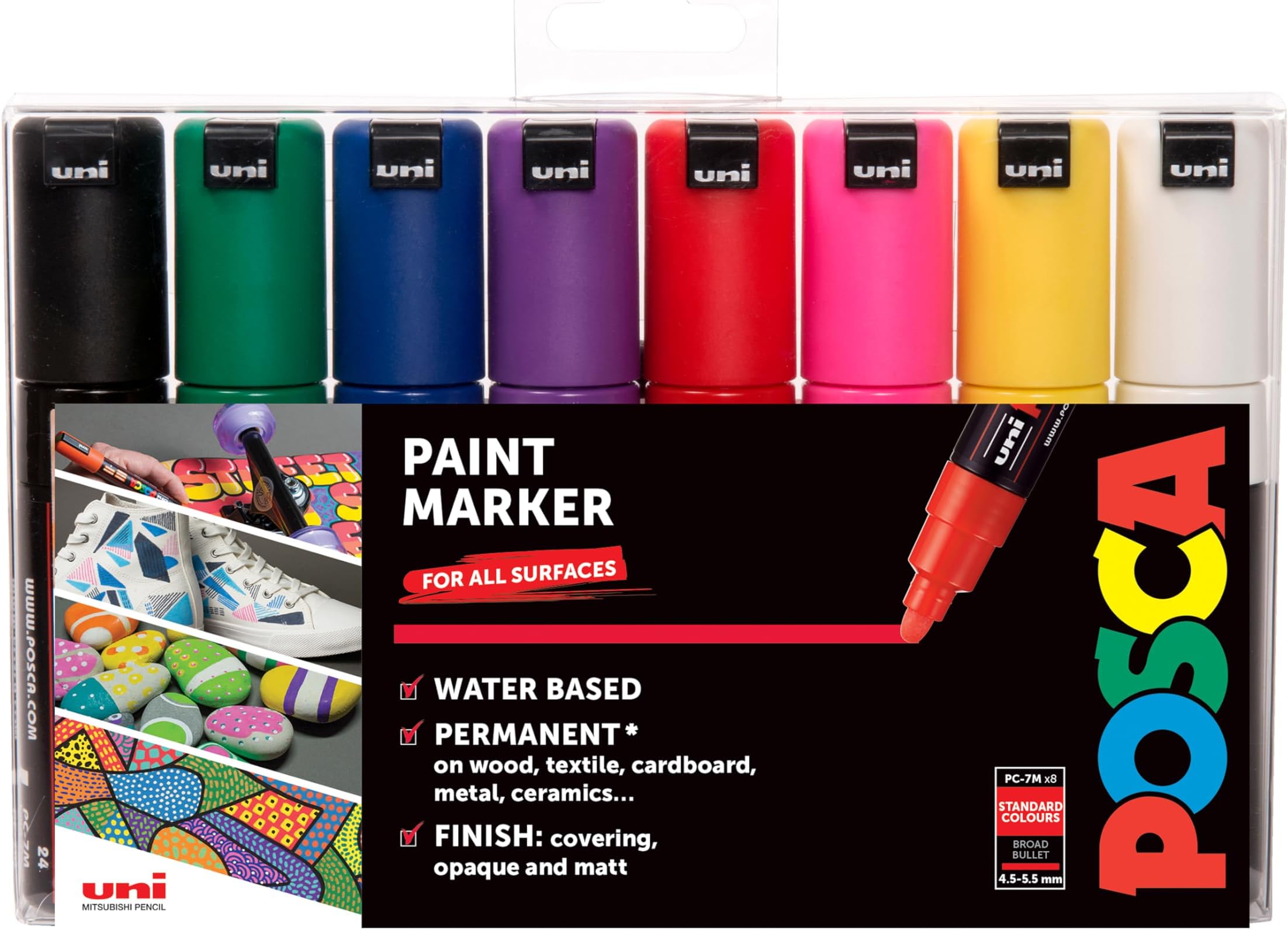 PC-7M Creative Paint Marker Pens for Wood, Rock, Fabric, Glass, Metal, Cardboard. Set of 8