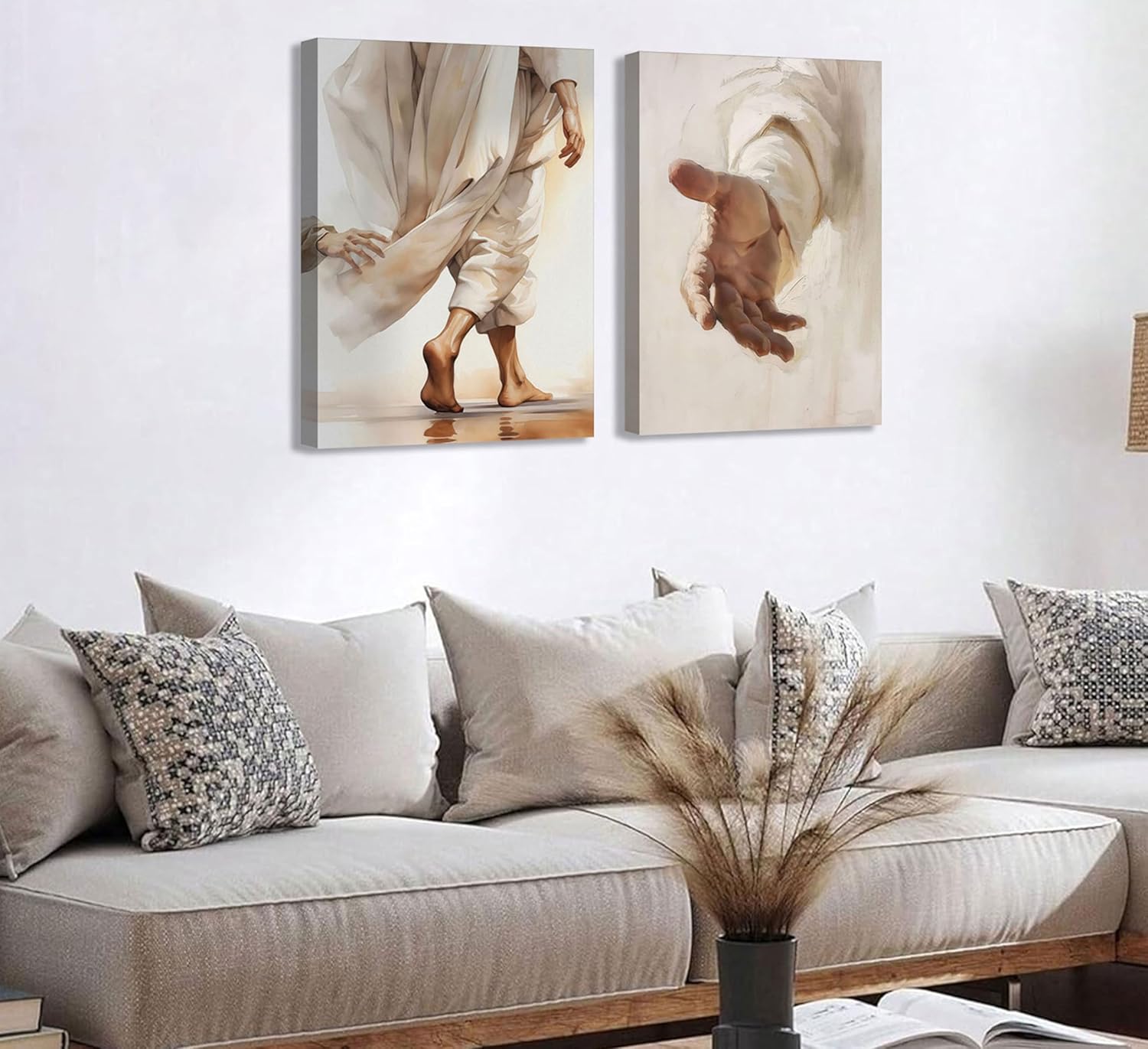 Jesus Healing Canvas Wall Art Touching Jesus the Clothes Hem Poster Modern Christian Hand of God Print Christ Healed Picture Redemption Inspirational Painting Neutral Wall Decor 12x16in Framed