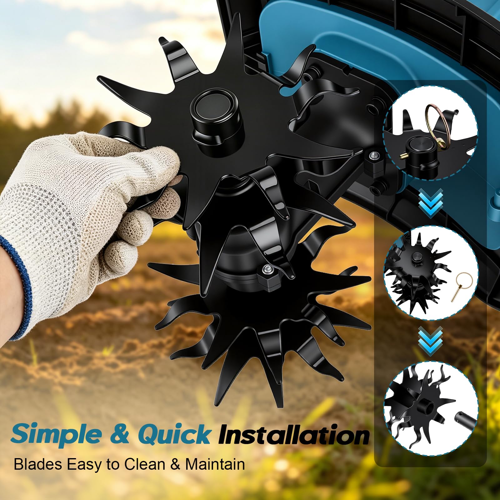 Motobloque plegable con batería de 2 x 21 V, 600 W | Ancho de trabajo 22 cm profundidad 17 cm, motor sin escobillas, máquina de binadora eléctrica para jardín y césped