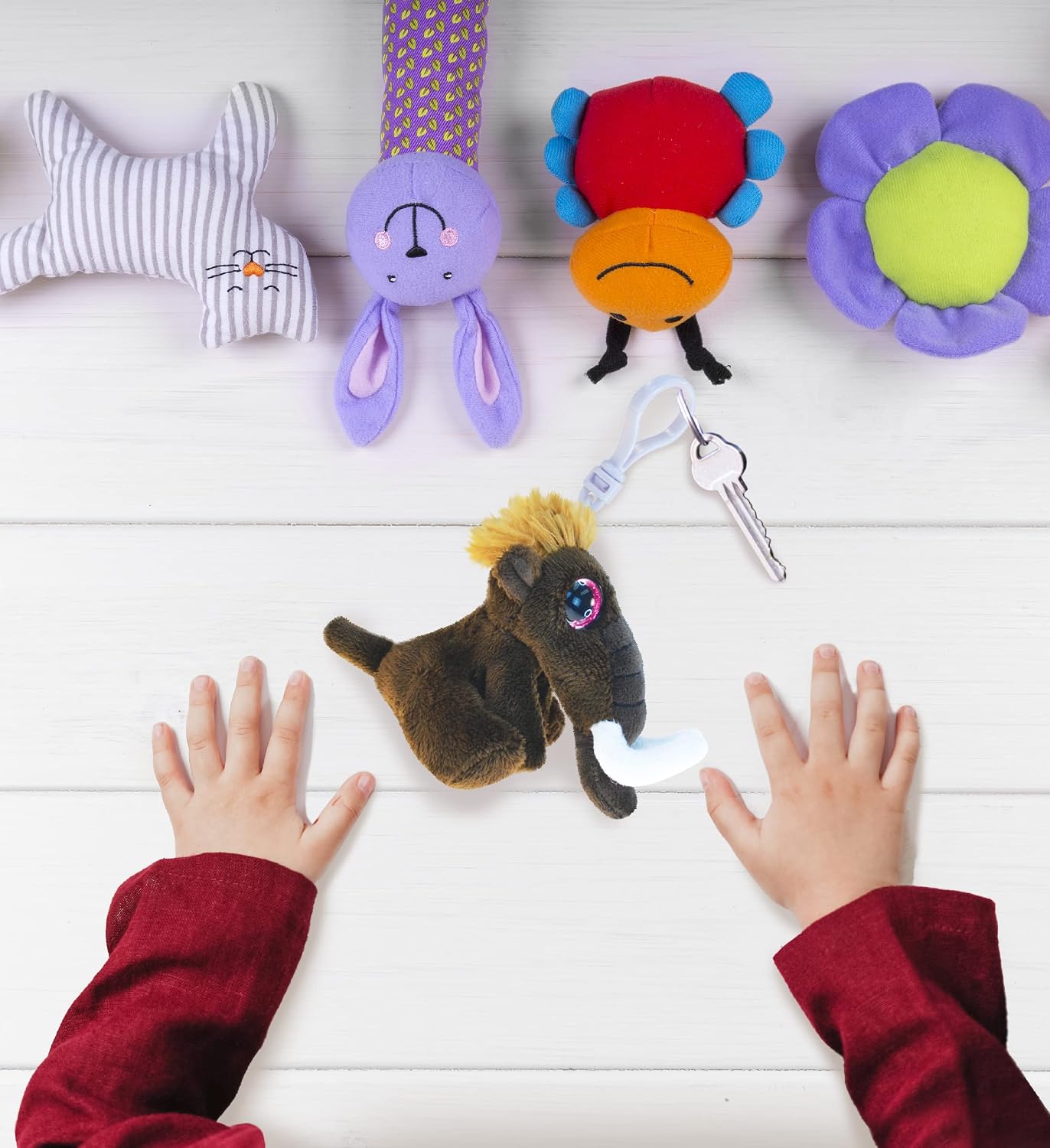 Puzzled DolliBu Mammoth Plush Big Eyes Keychain Stuffed Animal - Soft Prehistoric Charm with Sparkling Big Eyes, Decorative Museum Plush Toy Accessory and Fun Buddy Clip For Kids