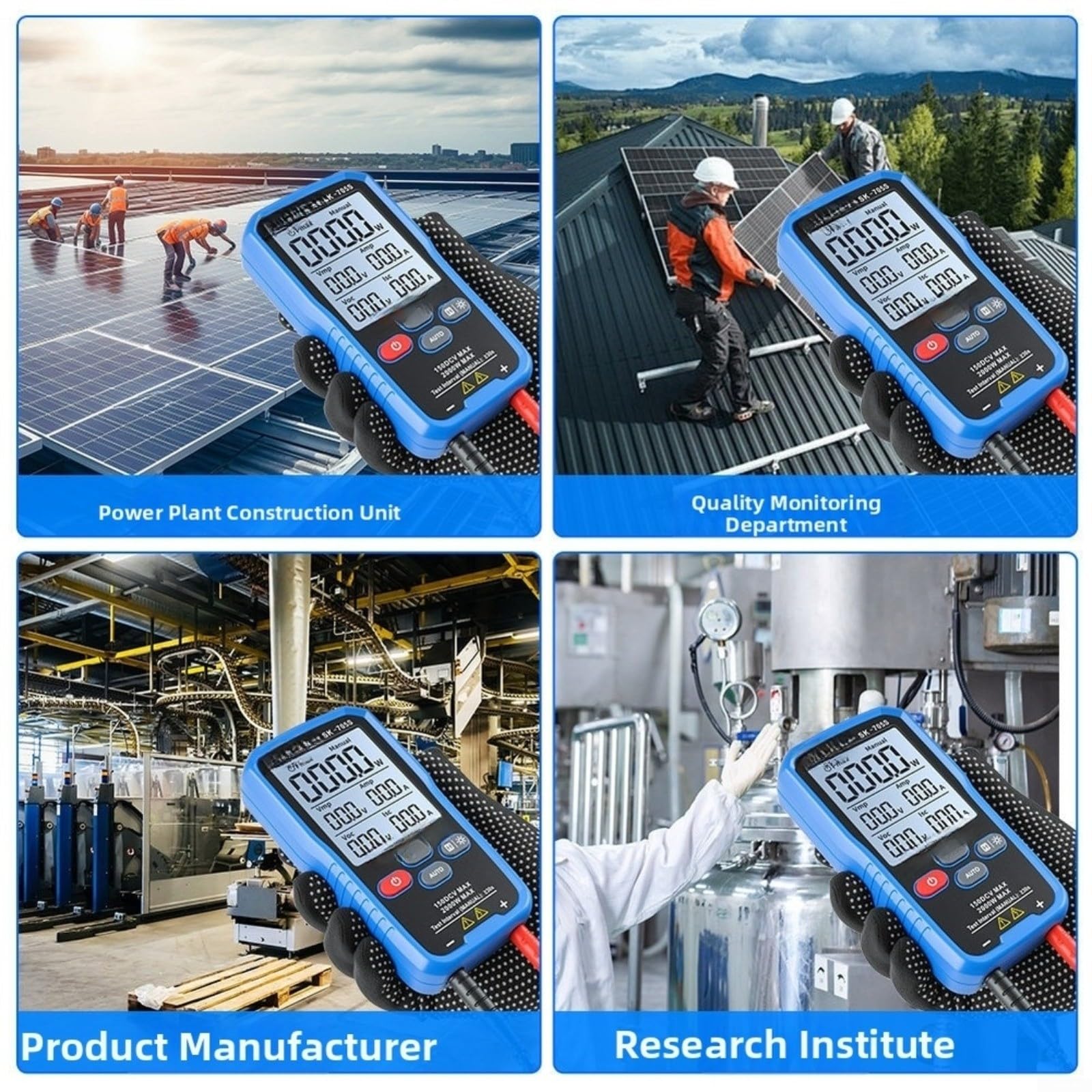 SK-705S, tester di potenza fotovoltaica con tecnologia MPPT per pannello solare, capacità massima 2000W, display LCD da 3,2 pollici, gamma automatica/manuale, design portatile (SK-705)