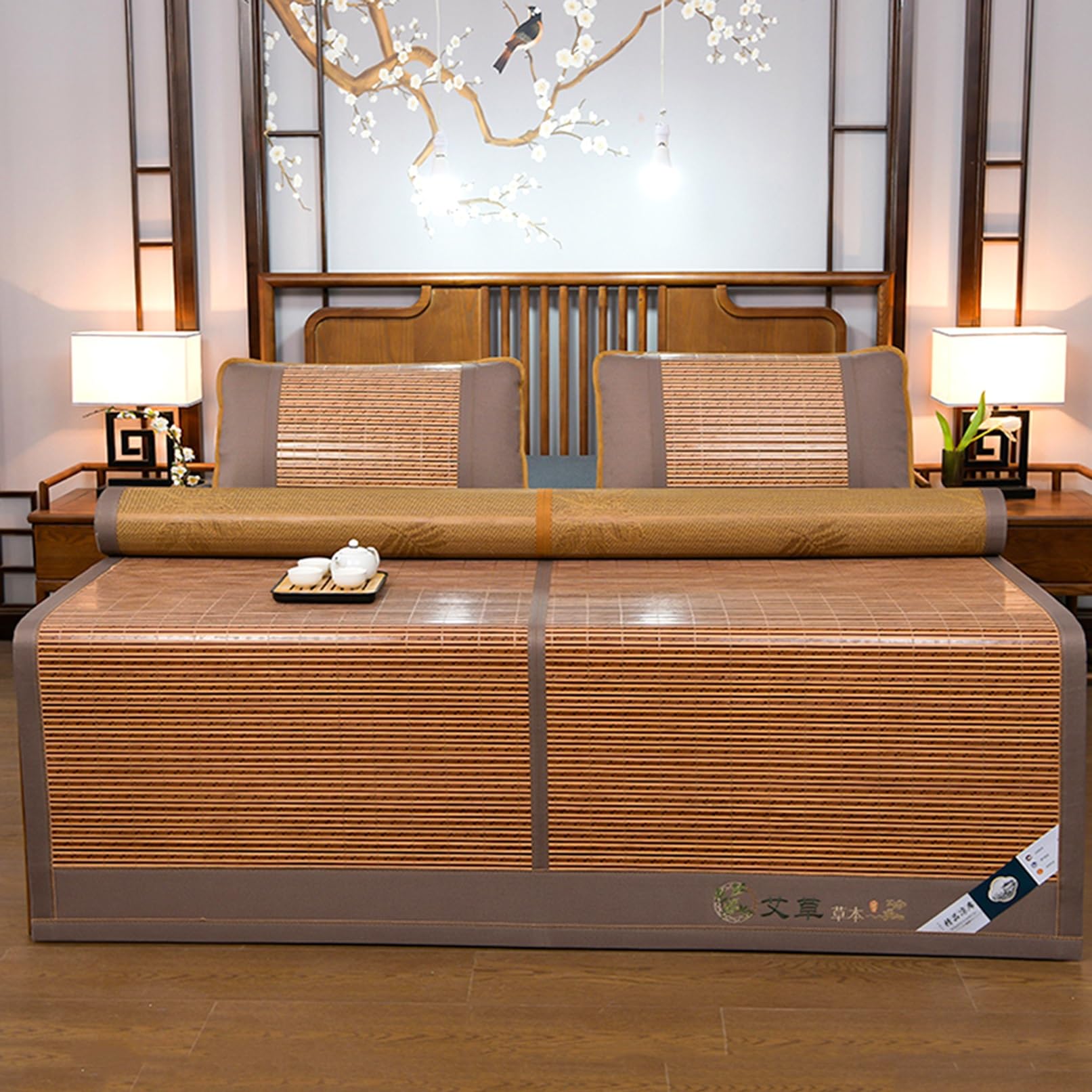 Natural Bamboo Summer Sleeping Mat Foldable Cooling Pad for Bed Home Mattress Folding Bamboo Cool Sleep Mat for Home School Dormitory Brown(180cmx200cm)