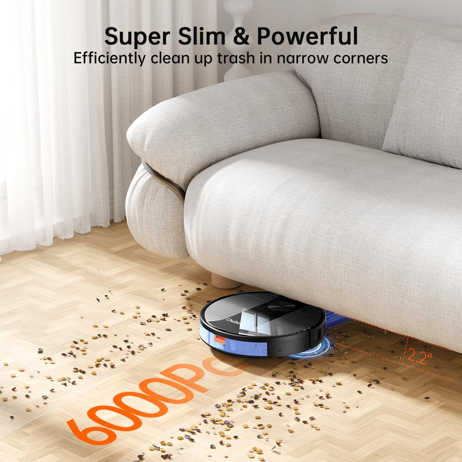 Chuboor Saugroboter mit Wischfunktion 3-in-1 – 6000Pa Saug- und Wischroboter, Staubsauger Roboter mit App/WiFi/Alexa, Auto-Aufladung, 150 Min Laufzeit, Anti-Fall, für Tierhaare, Teppich & Hartböden
