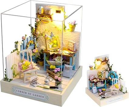 DIY Miniature House Kit, Mini Dollhouses, 3D Wooden Kit with LED and Dust Cover, Handmade Crafts for Children Teens Adults Friends Birthday Home DecorGardenhouse