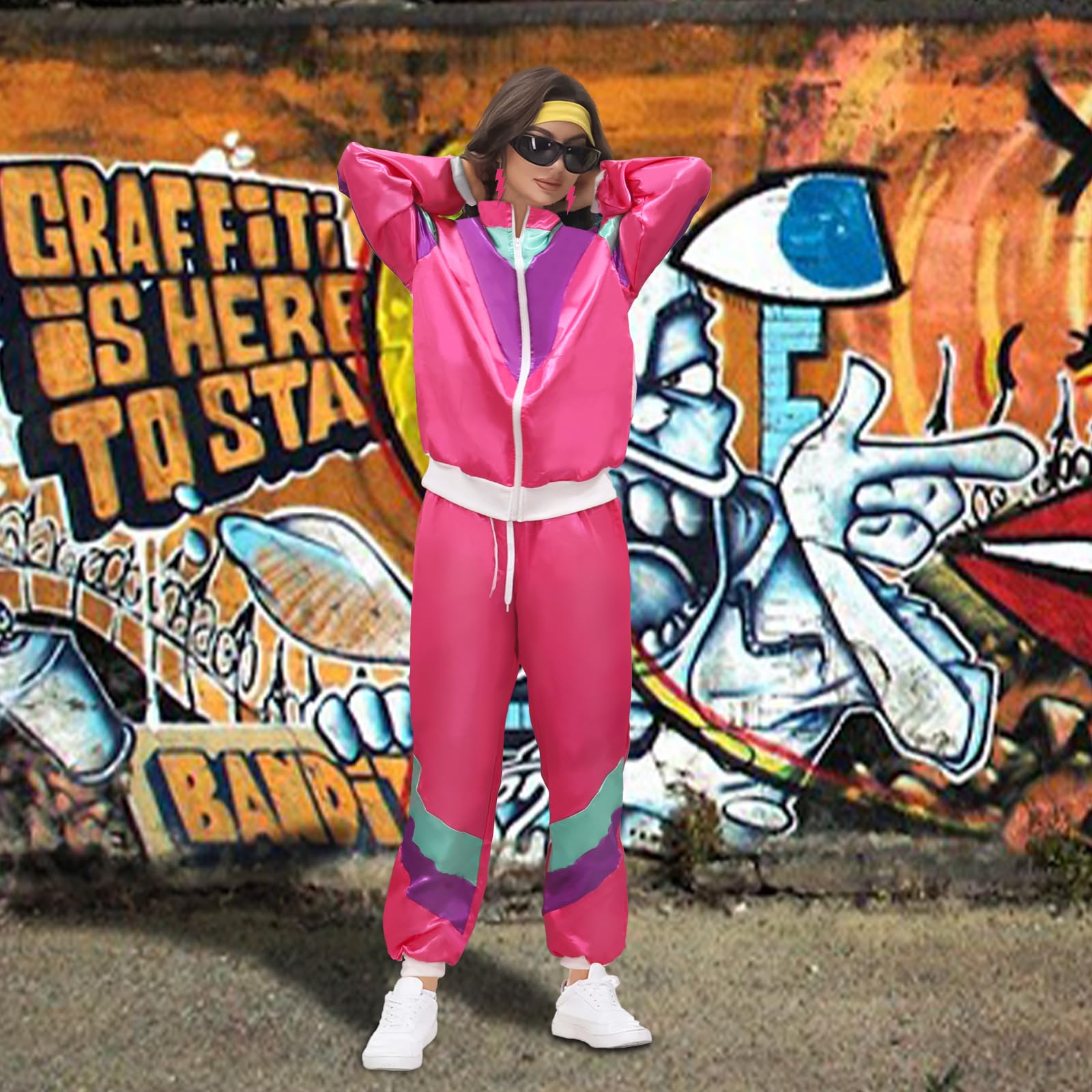 GADITIEK 90er 80er Jahre Outfit Herren Damen Trainingsanzug Jacke Hose Anzug 80er Accessoire Streetwear Trainingsanzug Jogginganzug Outfit
