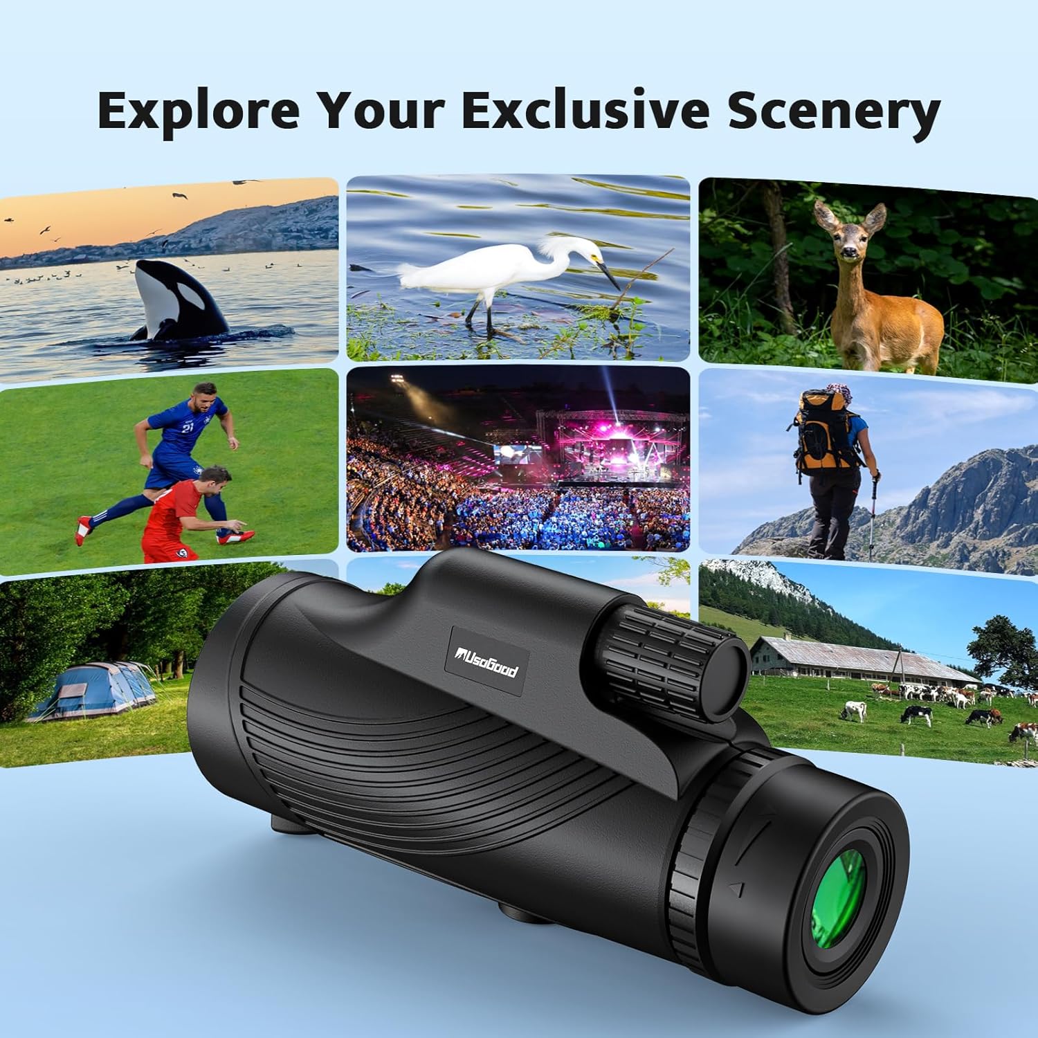 Monocular Telescope, 10x42 Monoculars for Adults, Usogood Compact Portable Waterproof Monocular with Hand Strap, Lightweight Handheld Pocket Telescope for Bird Watching - Image 6