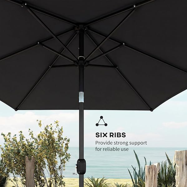 Outsunny 3x2m Garden Parasol, Parasol Umbrella with Crank Handle, Tilt Function, Polyester Canopy, Outdoor Table Umbrella for Patio, Garden - 5
