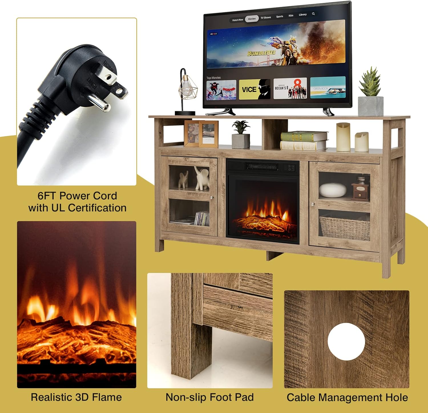 Buy Tangkula Fireplace TV Stand for TVs up to 65 Inches, with 18 Inches