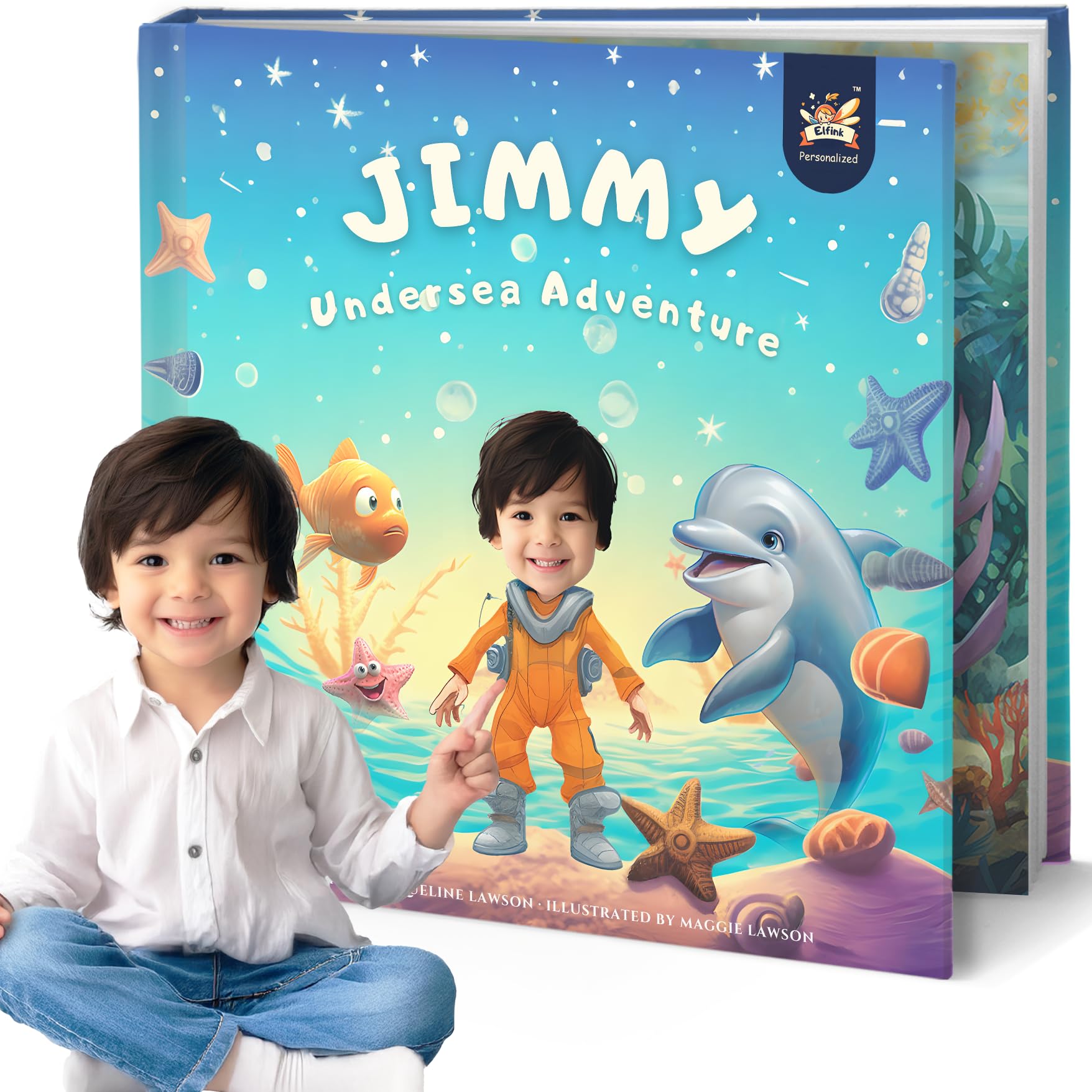 Personalized Children Story Book - Undersea Adventure - Customized Name & Photo - Baby Gifts - Kids Engaging Story - Elfink (Soft Cover)