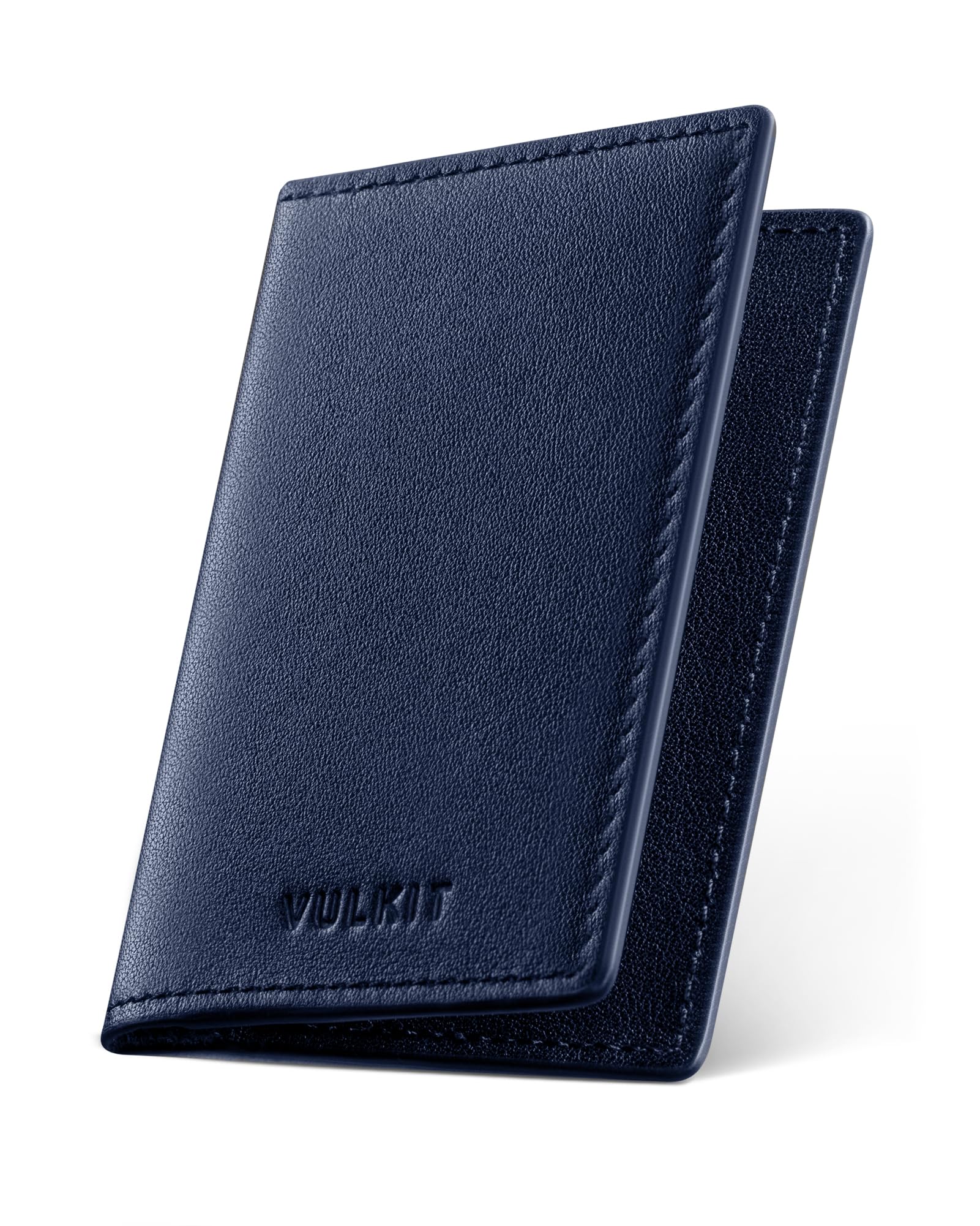 VULKIT Leather Business Card Holder 2 Sided Slim Business Name Card Organizer for Men or Women (Nappa Navy)