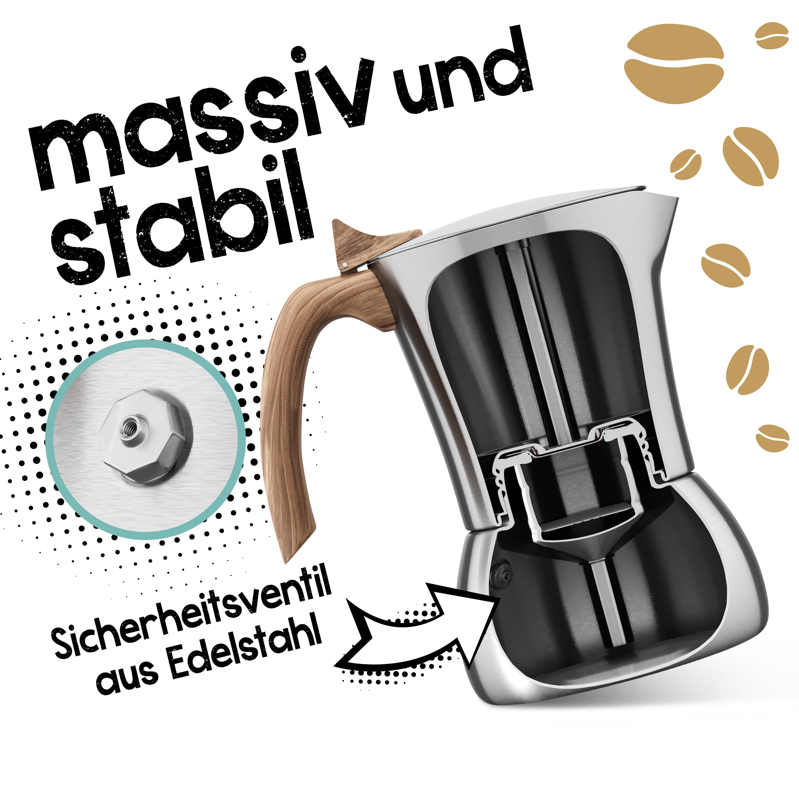 Morgenheld Kawiarka 200 ml, stal – dzbanek do espresso i mokki, 4 filiżanki