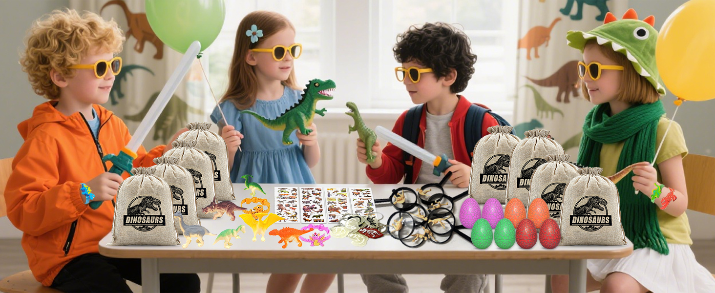Toyssa Kit Dinosaure Piñata Anniversaire 99 Pièces - Cadeaux Invités Avec Loupe, Œufs, Squelettes Et Accessoires Dino Accessoires Fête Dinosaure