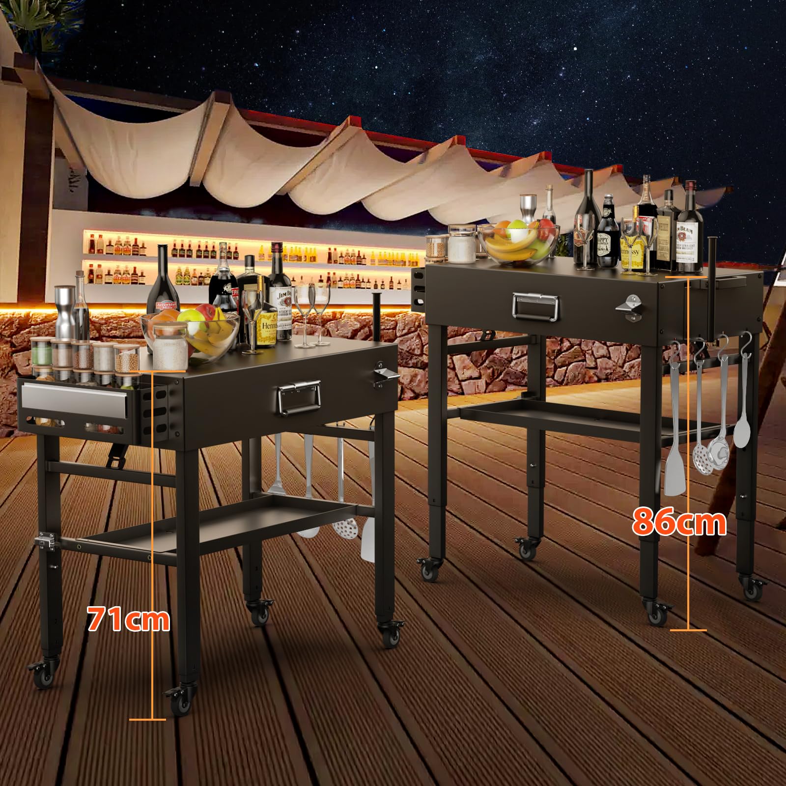 Denmay Carro de mesa de barbacoa para barbacoa Ninja Woodfire al aire libre (serie OG700), soporte plegable para barbacoa de exterior para Ninja Woodfire, Weber Q1000, carro plegable para exteriores