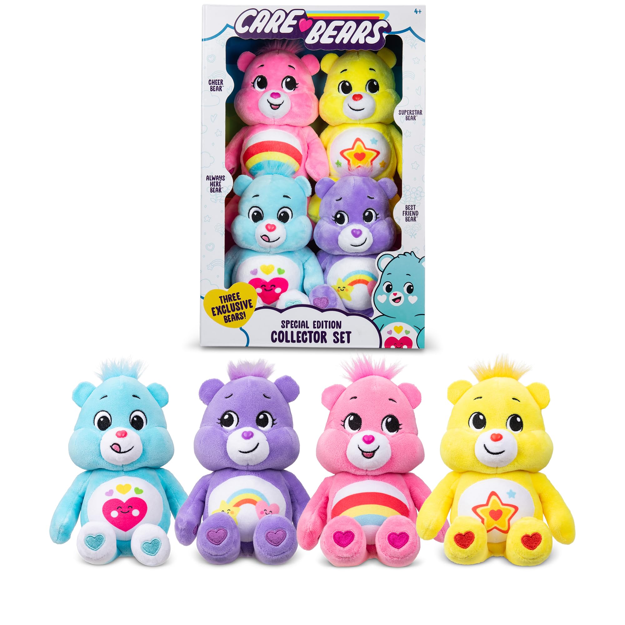 Basic Fun Care Bears Treasure Box: Set of 4 Beanie Plush Toys, Soft & Cuddly, Perfect for Collecting & Play, Suitable for Boys & Girls Ages 3+