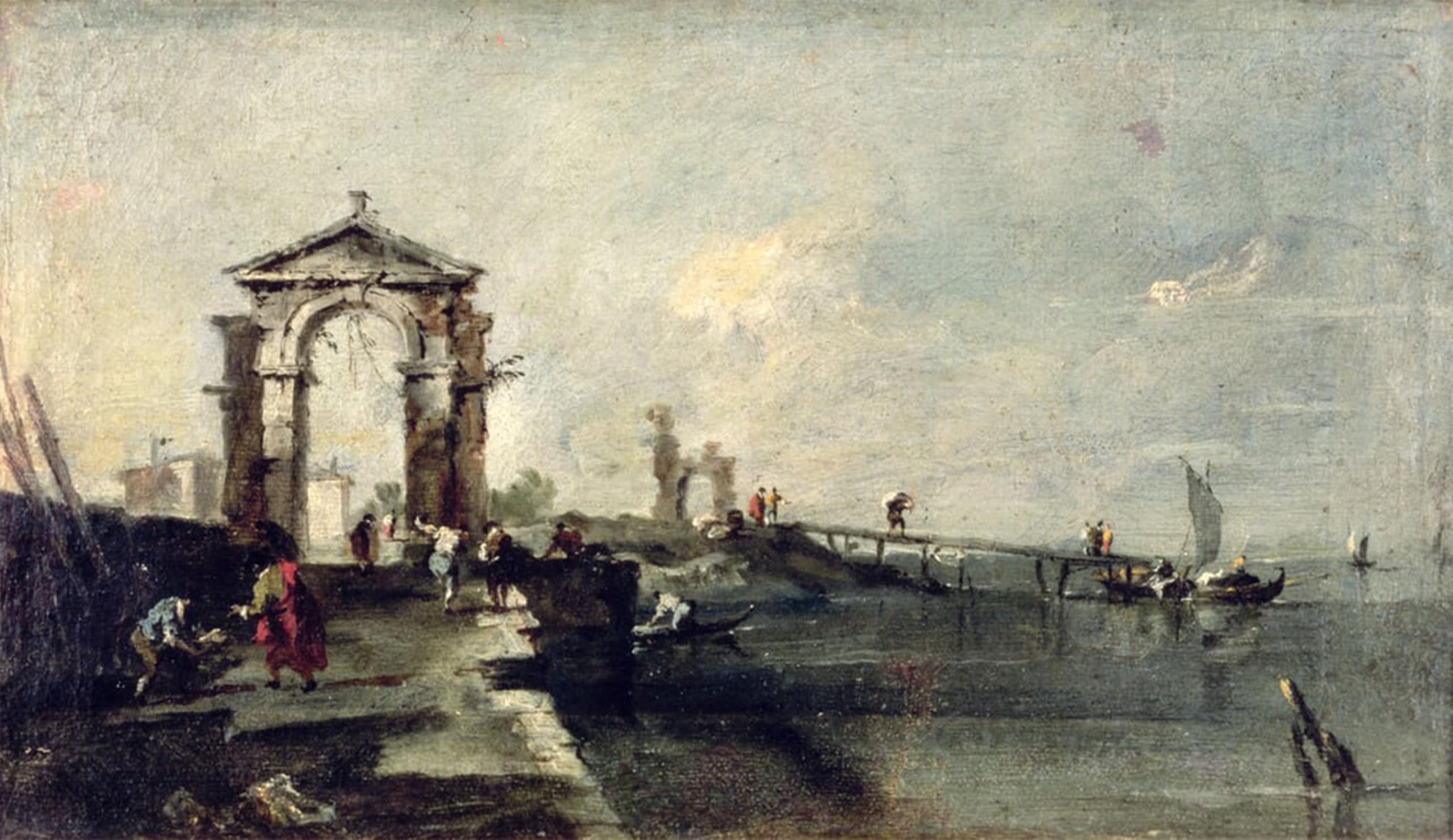 SERENDIPITP Vintage Wall Art Canvas Nordic Poster Canvas Print Picture Capriiccio with an Arch and Landing Stage by Francesco Guardi Wall Art Poster for Home Decor 60x90cm