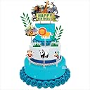 Creative Props Jungle Safari Animal Cake Toppers, Happy Birthday Theme Party Decorations with Tropical Leaves and Wildlife Characters, 23 Pieces gallery image