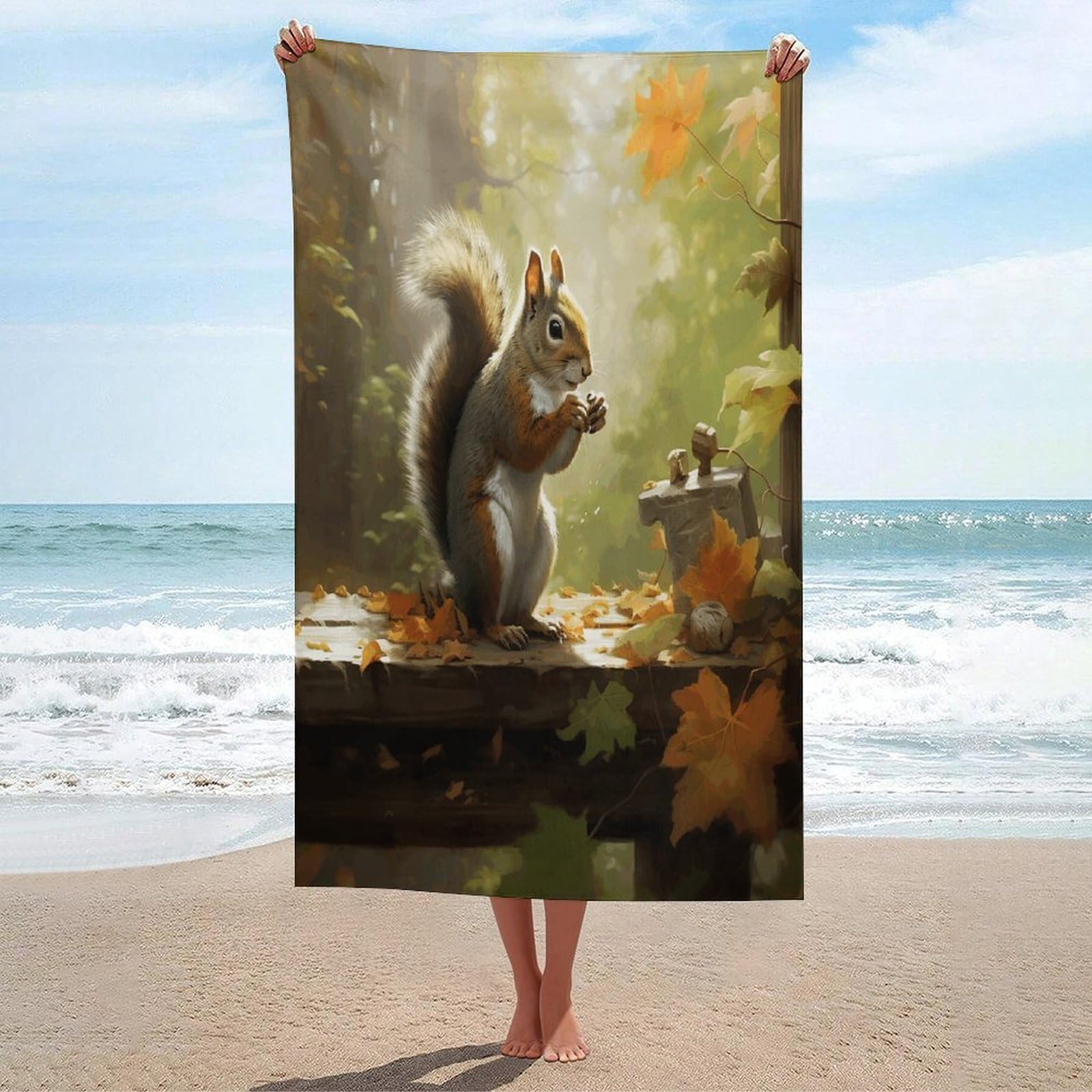 Adfgyerh Unisex Style Squirrel Eats Nuts Bath Towels Beach Towel Lightweight Quick Dry, Bath Towel For Travel Sports Pool Swimming Bath Camping Yoga Adults130x80cm