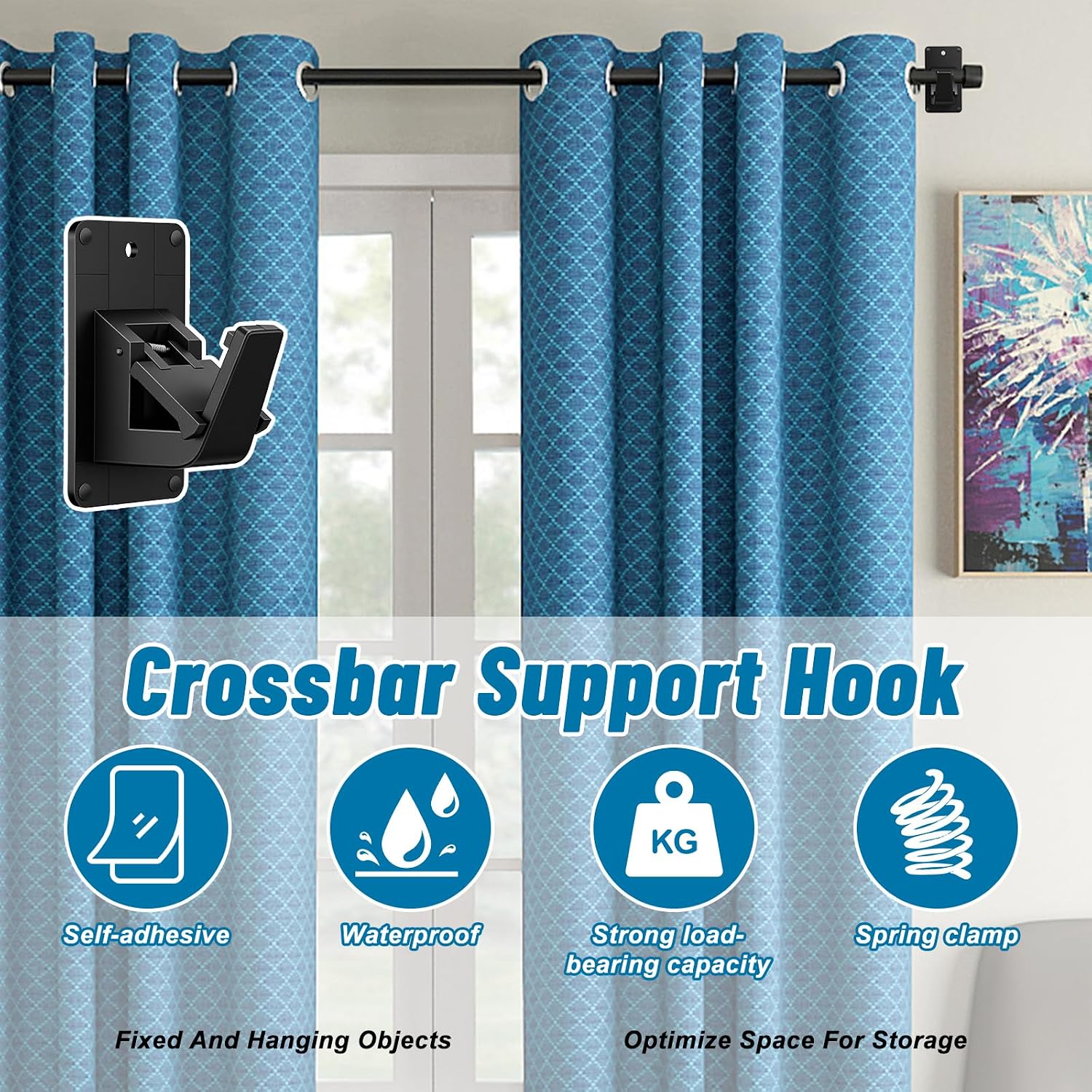 8 PCS Adhesive No Drill Curtain Rod Brackets Brackets Self Adhesive Heavy Duty 30LB Holders Window Rod Hooks for Bathroom Bedroom Kitchen Livingroom Black