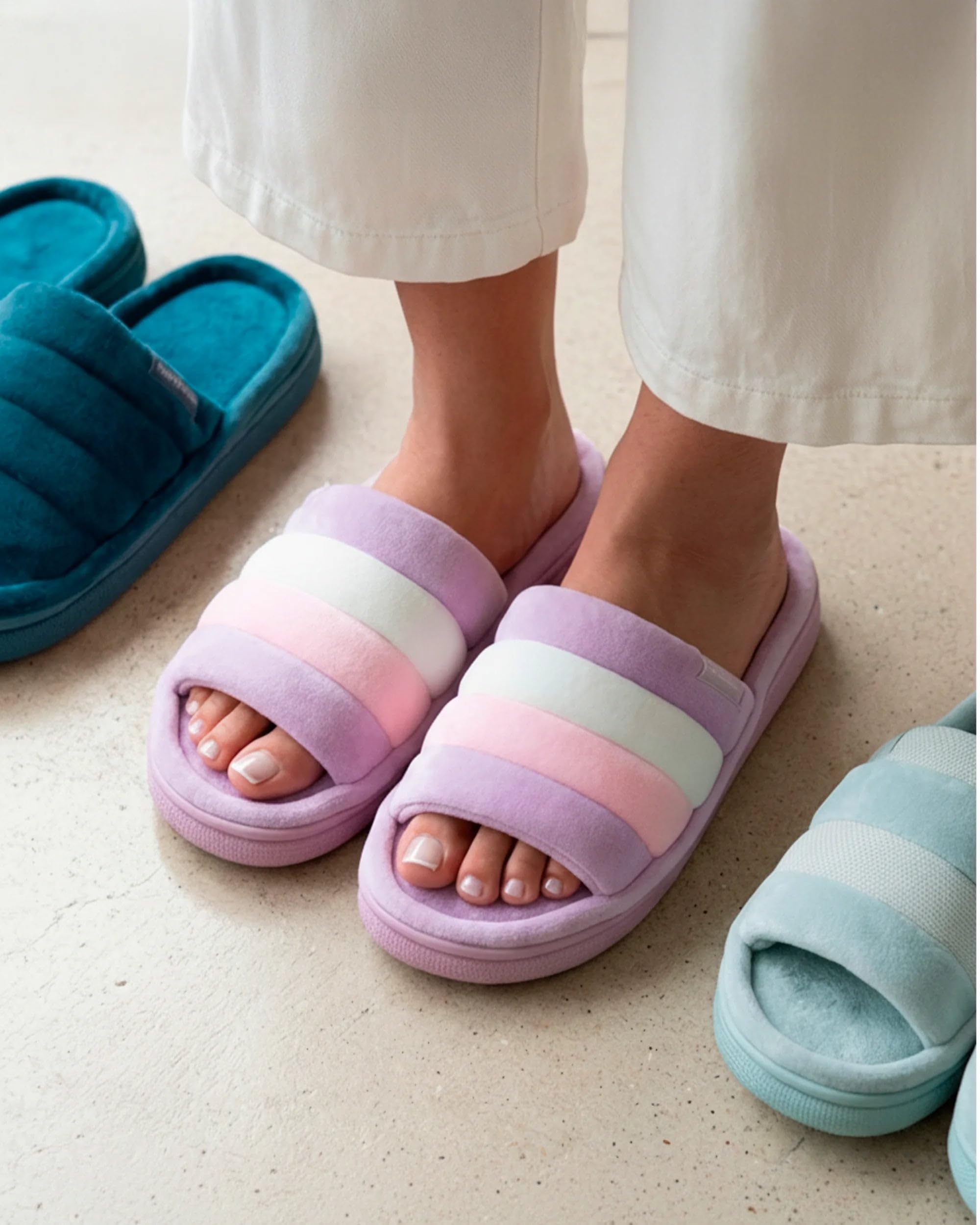 Isotoner Chaussons pantoufles Mules ouvertes femme velours semelle bloup xtra confort,
